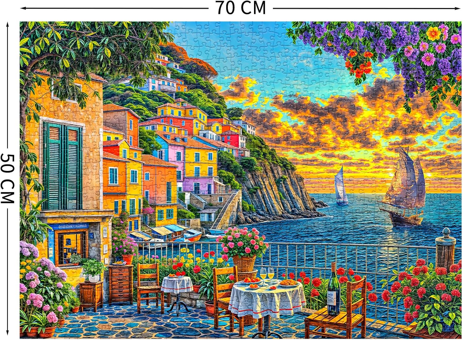 Detalle 2 de TangComplete Puzzle 1000 Teile – Romantisches Cinque Terre Motiv, farbenfrohes Landschaftspuzzle