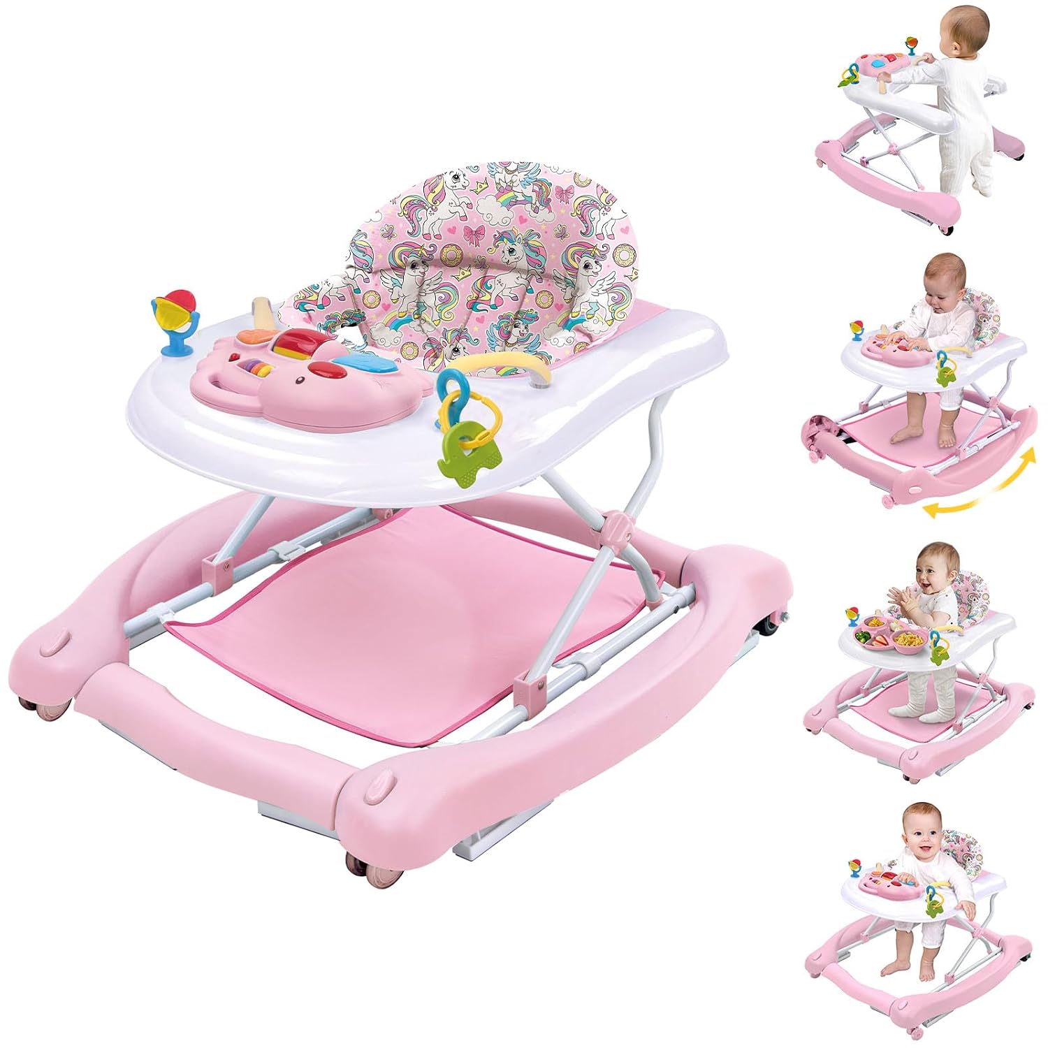 Detalle de Howeemo 5-in-1 Foldable Baby Walker with Adjustable Height and Rear Wheels