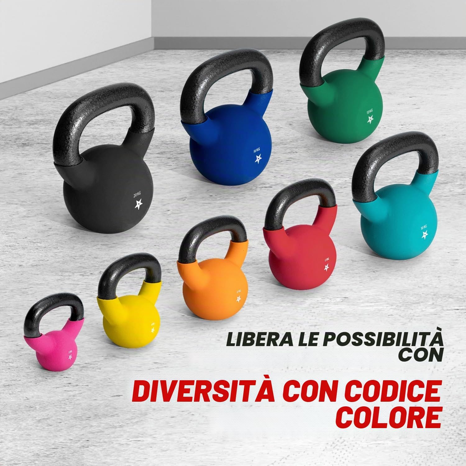 Detalle 2 de Yes4All Kettlebell in ghisa con rivestimento in neoprene 2–20 kg, multicolore