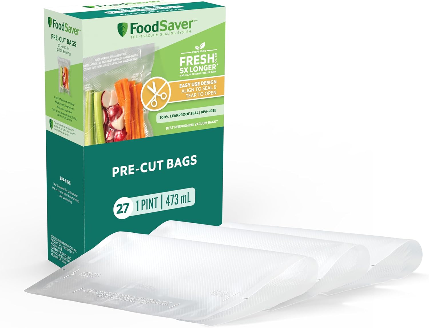 Detalle de FoodSaver Pint Pre-Cut Vacuum Sealer Bags, 473 mL, 27 Pack