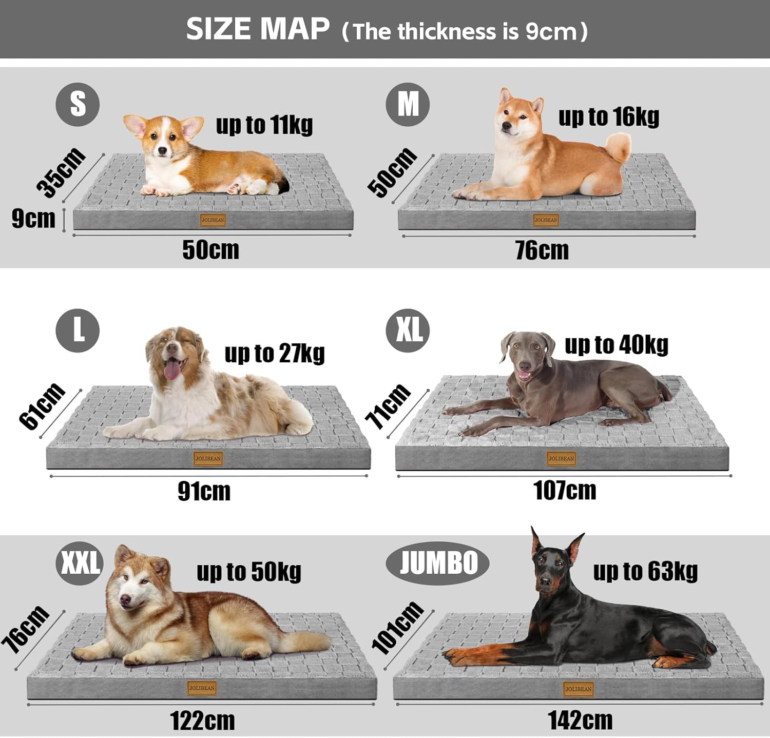 Thumbnail 6 de Jolibean Orthopedic Dog Bed Large 91x61cm – Waterproof, Cozy Egg Crate Foam Crate Mat with Removable Washable Cover