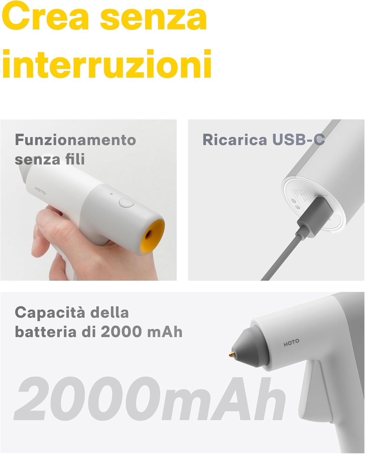 Thumbnail 3 de HOTO Pistola per Colla a Caldo senza fili con controllo temperatura e 10 stick multicolore