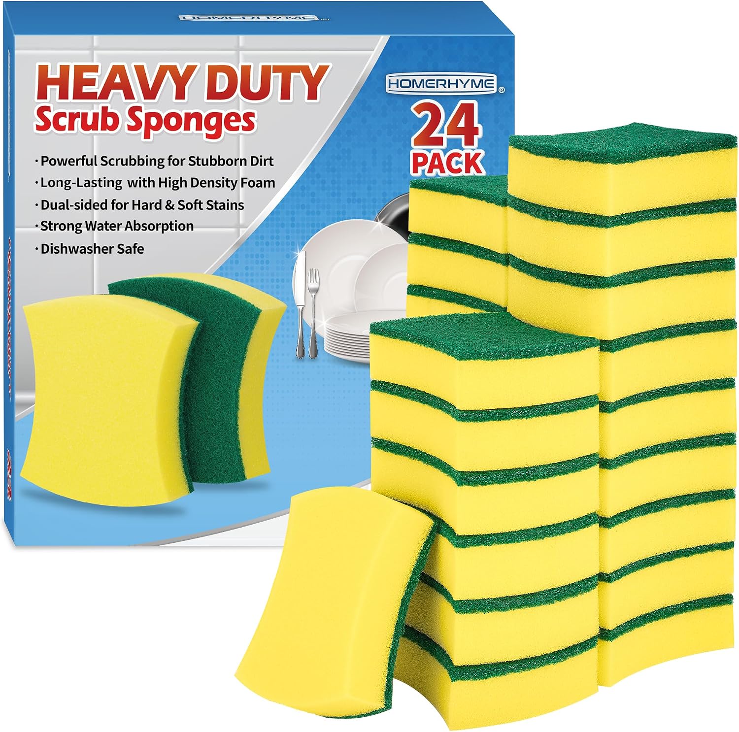 Detalle de HOMERHYME Scrub Pro Heavy-Duty Sponges, 24-Pack, Double-Sided