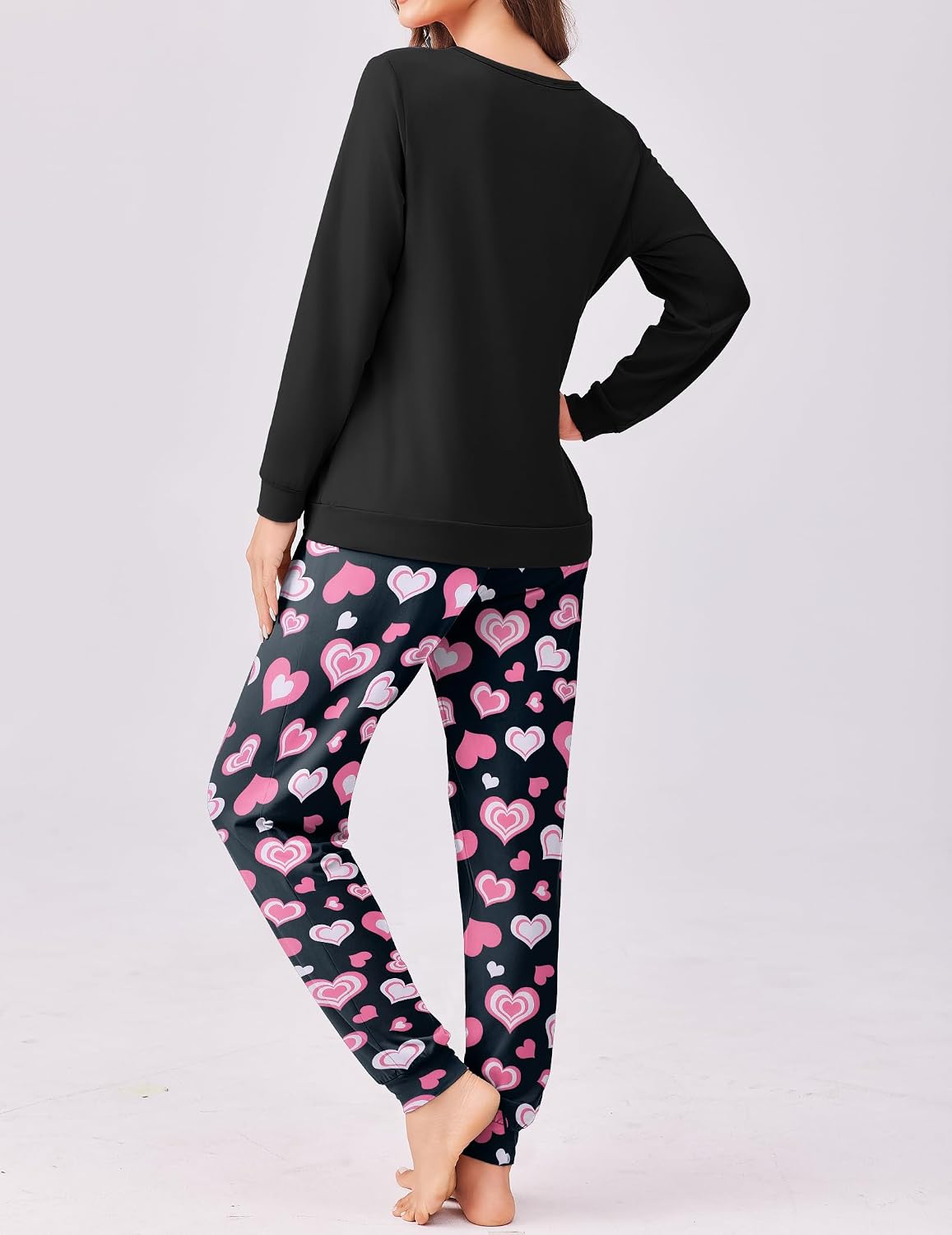 Detalle de Ekouaer Women's Printed Pajama Set with Long-Sleeve Top and Pocket Joggers