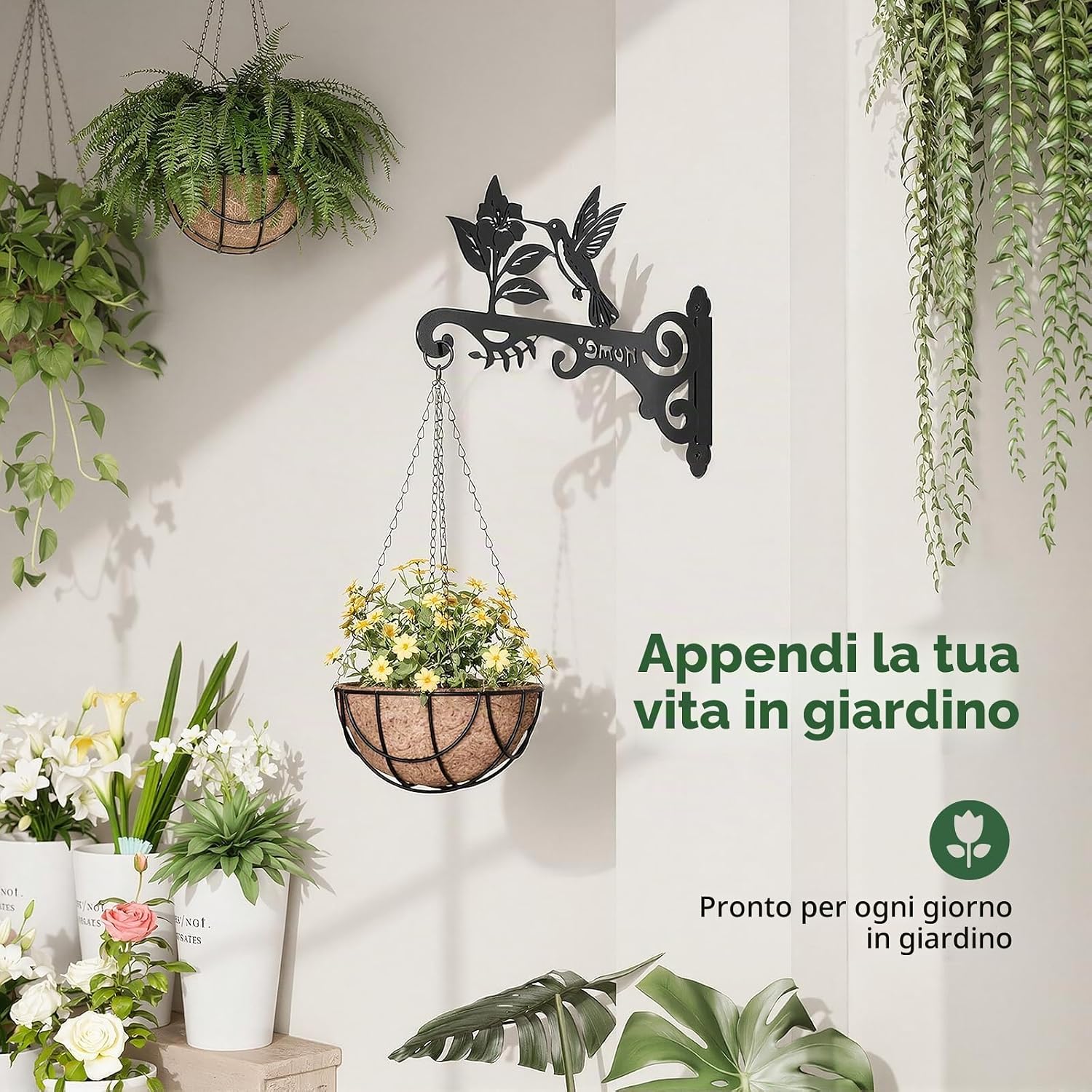 Detalle de Bamworld Staffa da parete per piante – confezione da 2 pezzi, supporto decorativo con motivo colibrì