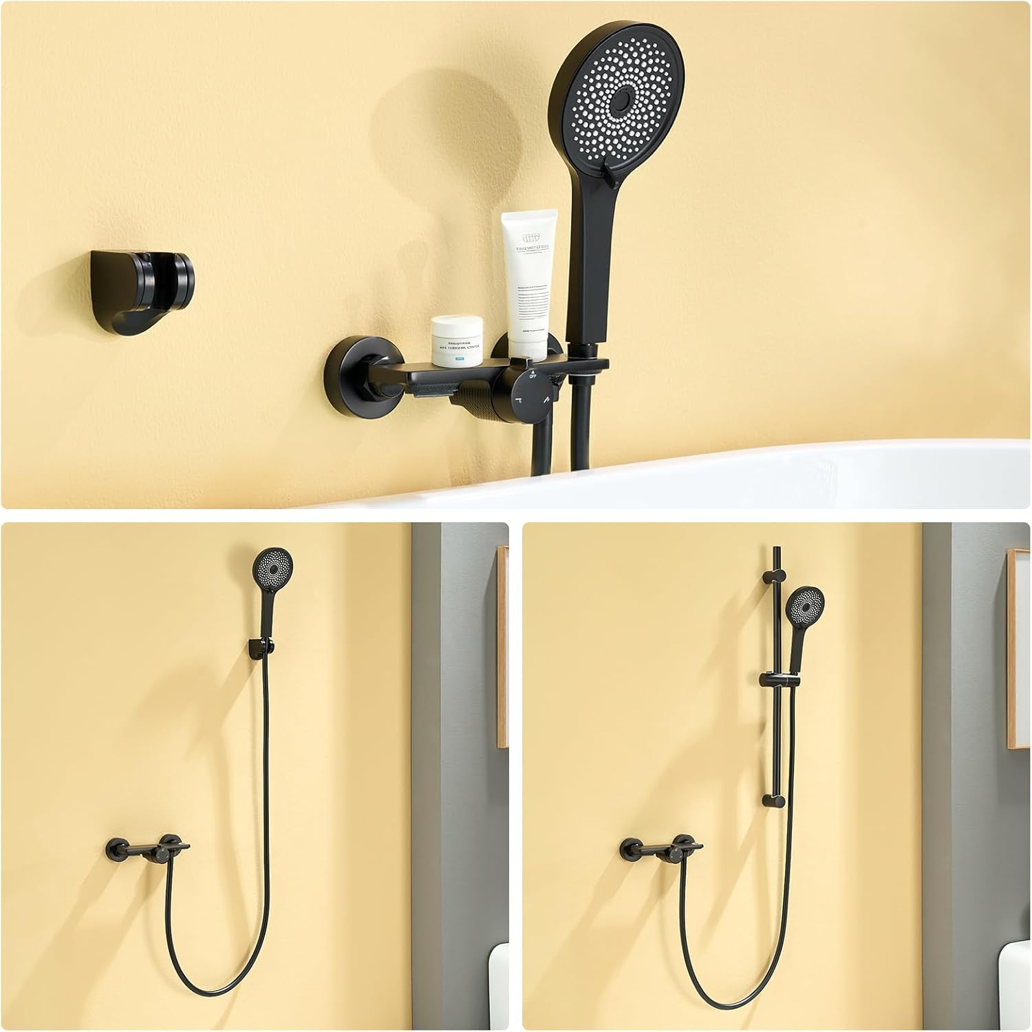 Thumbnail 2 de Auralum Rubinetto Vasca da Bagno con Doccetta 5 Geti e Doccia a Cascata – Nero, Tubo 1,5 m