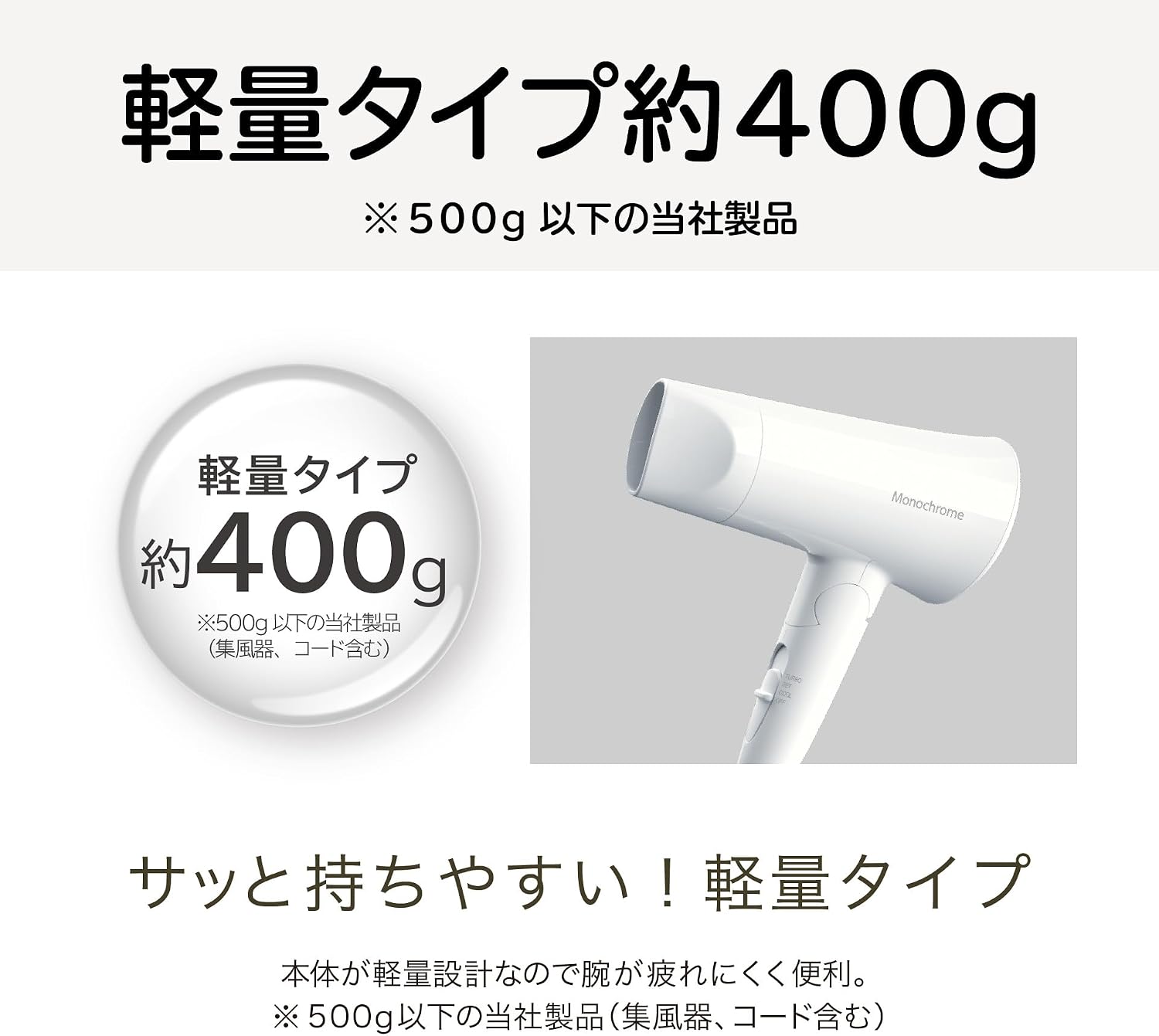 Thumbnail 3 de コイズミ KHD-1392/WH モノクローム ヘアドライヤー 1200W・折りたたみ式・マイナスイオン