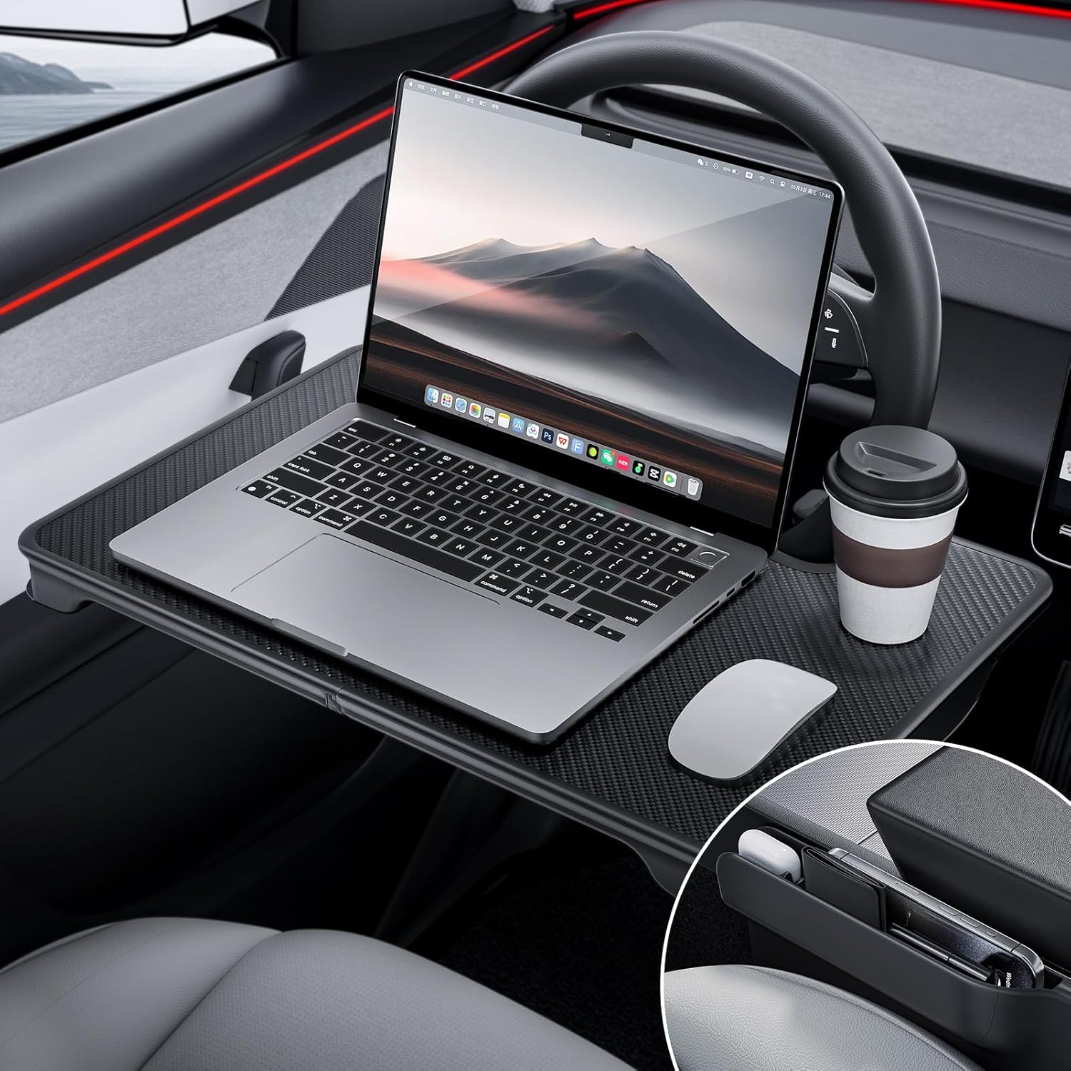 Detalle de YONZEE 2-in-1 Car Steering Wheel Desk Tray — Organizer