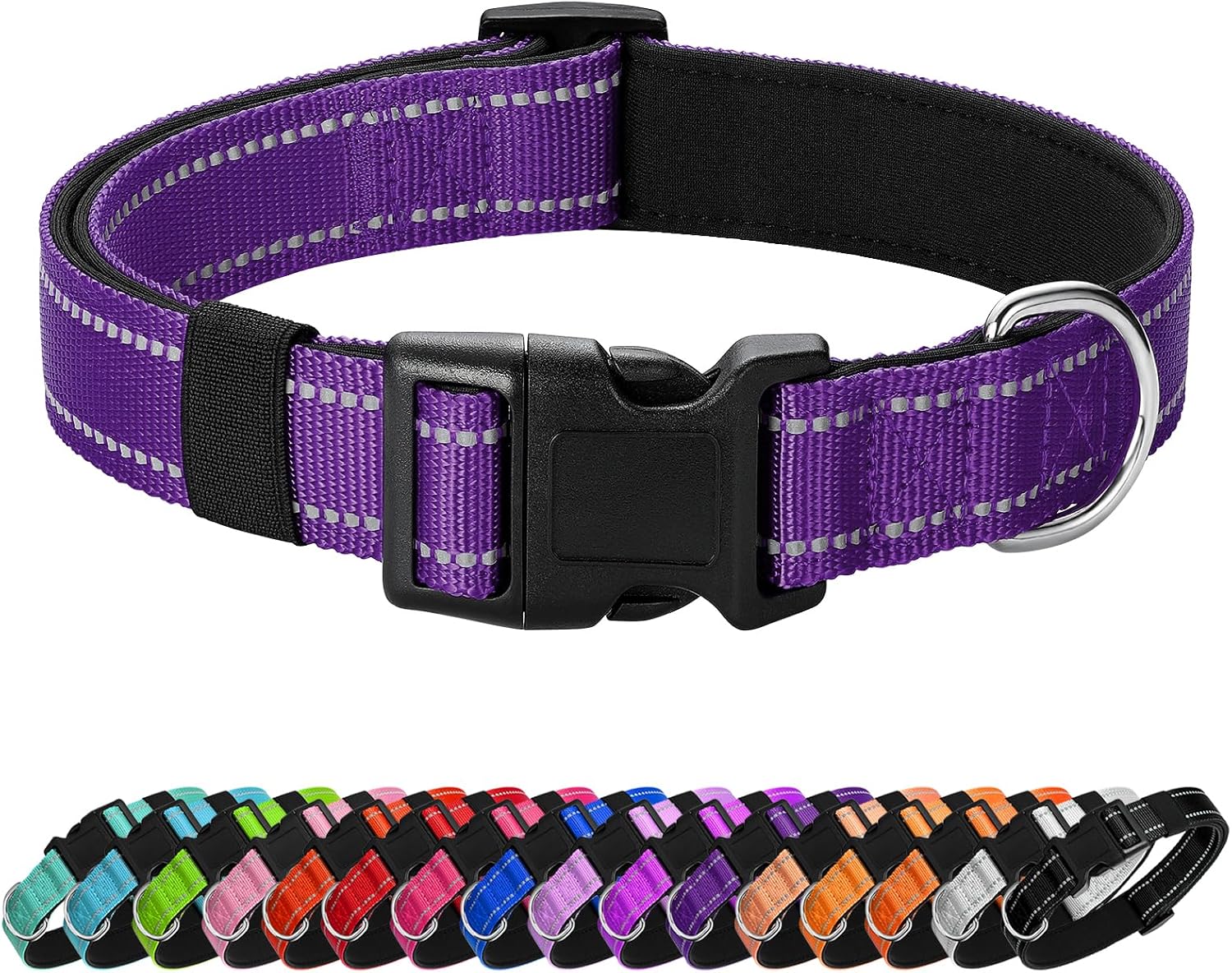Detalle de penseepet Purple Reflective Dog Collar, Large Adjustable Nylon with Neoprene Padding