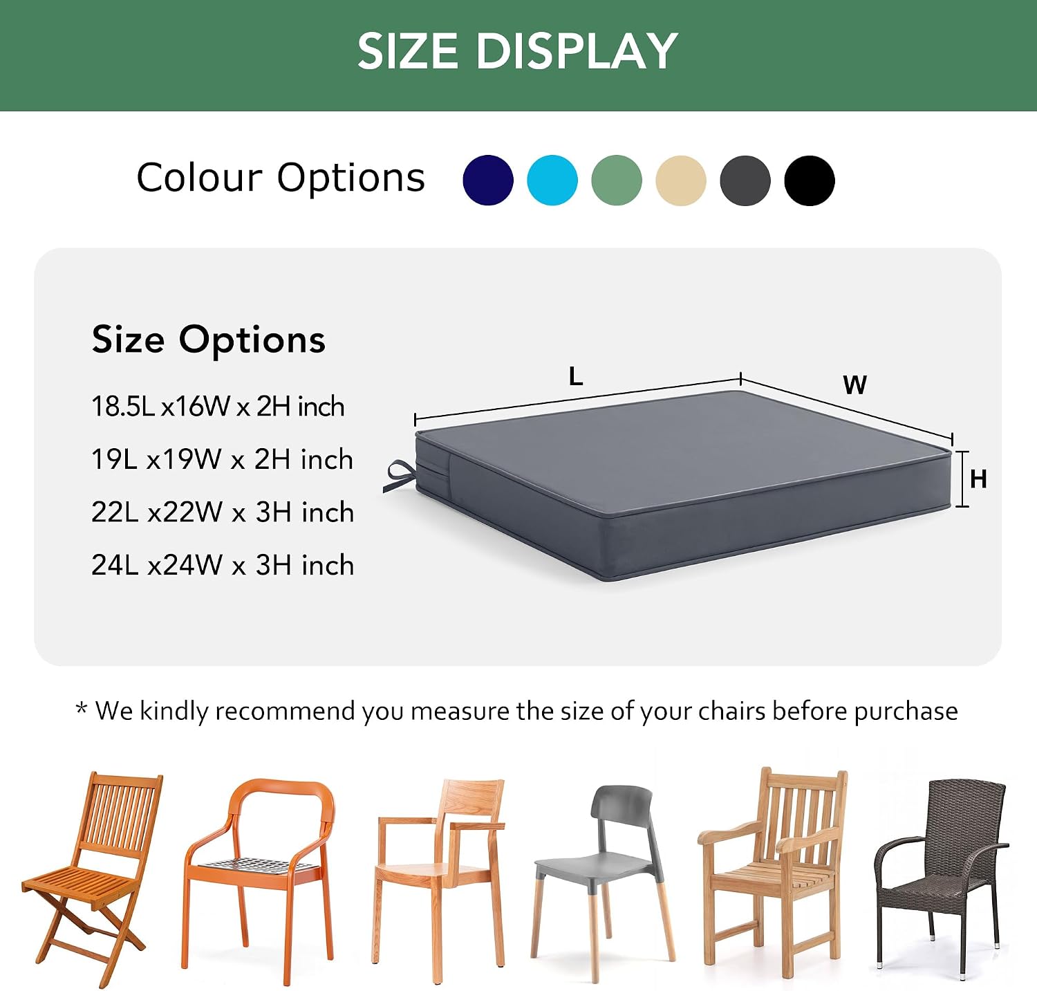 Detalle 2 de Outdoor Chair Cushions, 24 x 24 Inches
