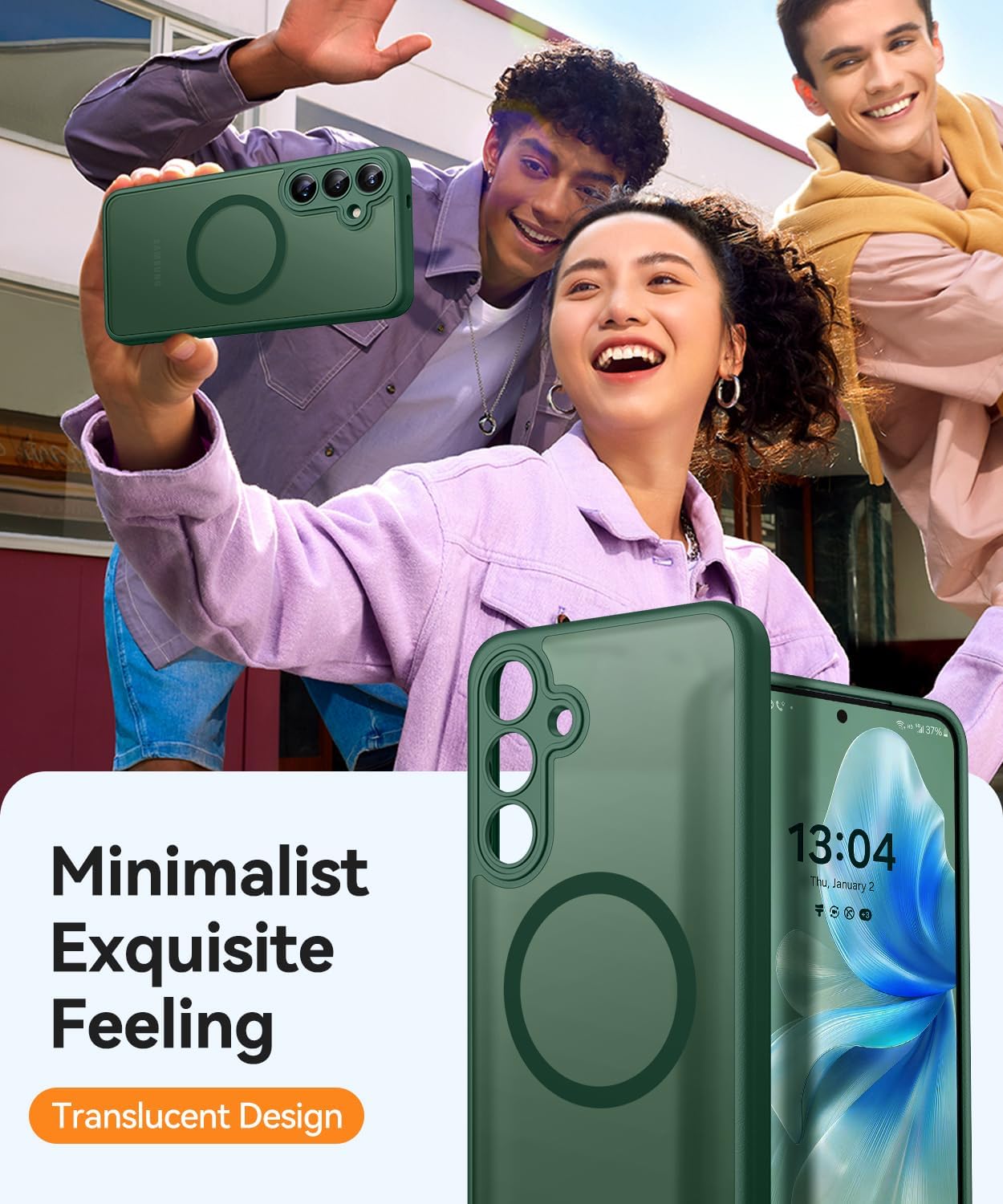 Thumbnail 3 de CANSHN Magnetic Case for Samsung Galaxy S25 (6.2-inch) – Deep Green, translucent matte, shockproof protection