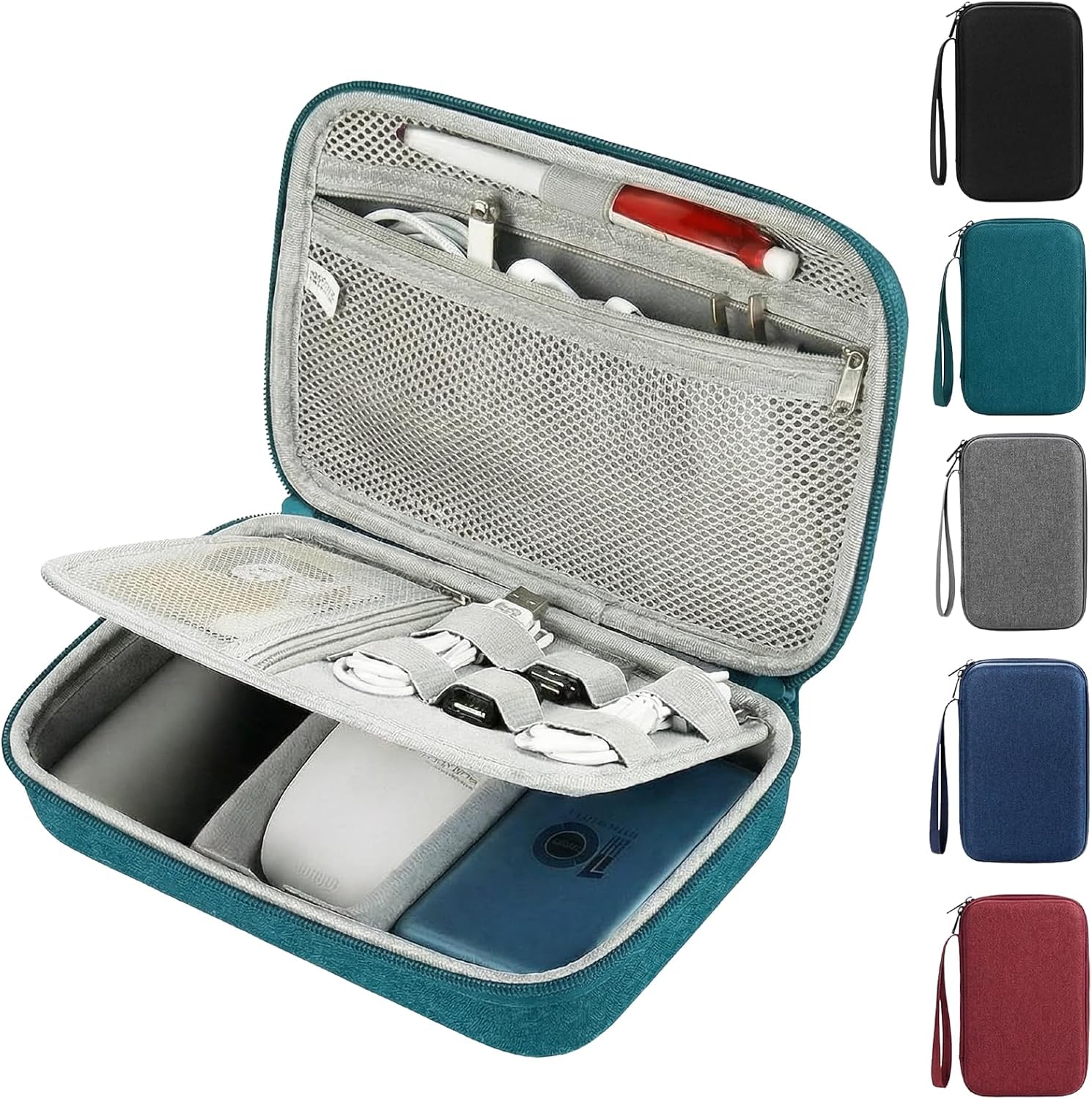Arae Hard EVA Electronics Travel Organizer Case – Dark Green, compact 9.1 x 5.7 x 2.6 in