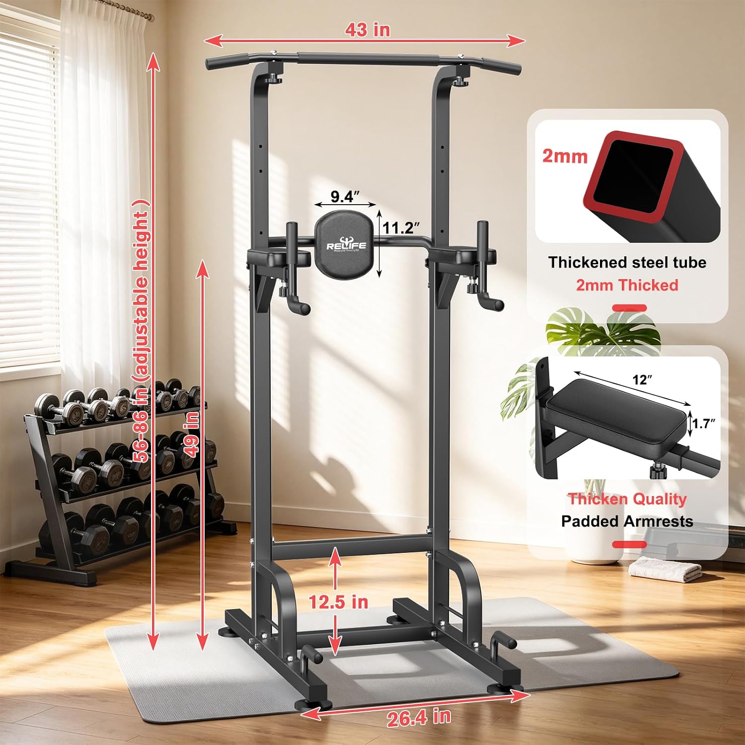 Thumbnail 6 de RELIFE REBUILD YOUR LIFE Free-Standing Power Tower, Adjustable Height, Alloy Steel