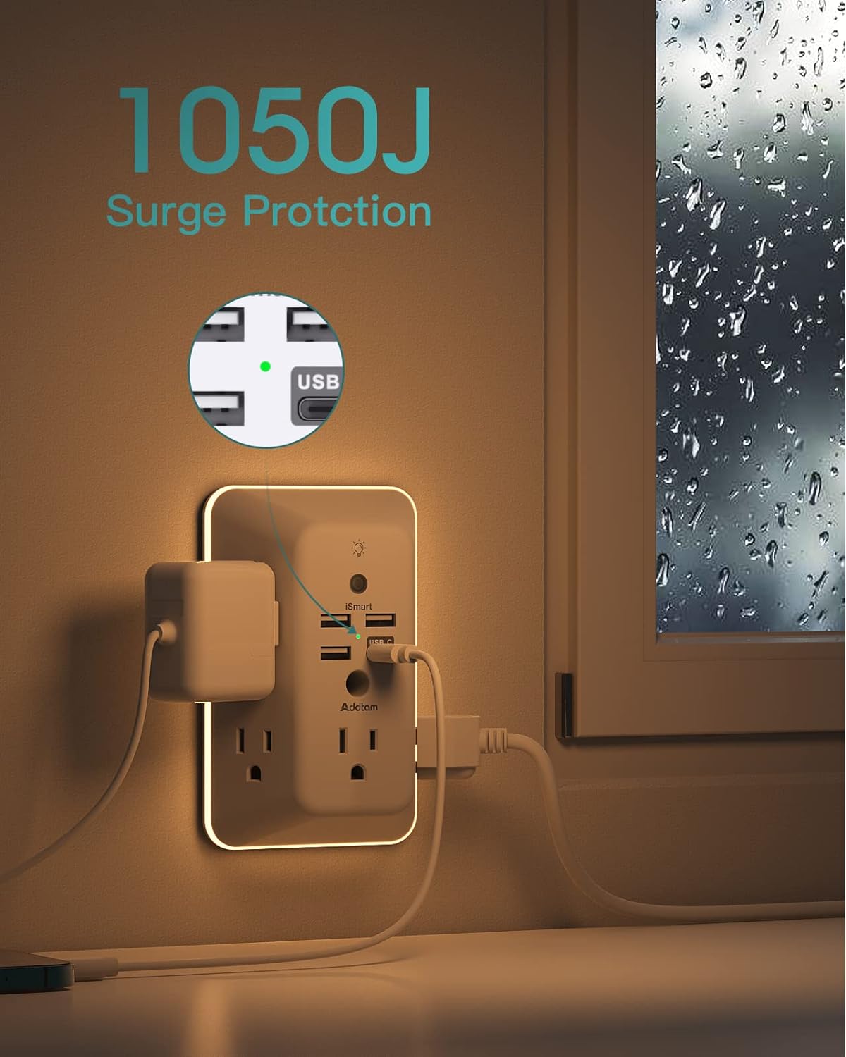 Thumbnail 6 de Addtam Surge Protector 9-in-1 with Night Light 5-Outlet USB