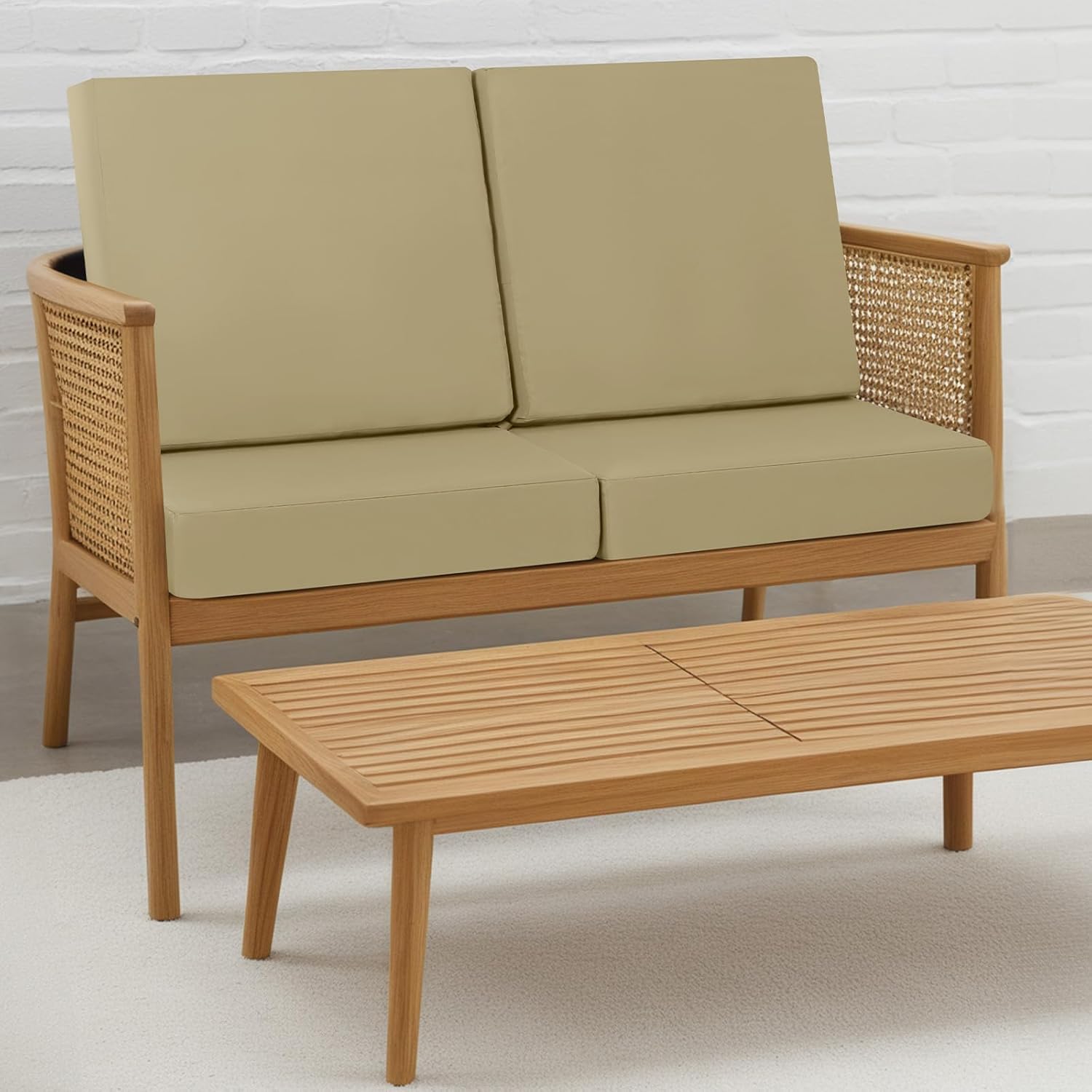 Detalle de PRIMEPATIO Outdoor Chair Cushions Set of 2 – 7cm Thick, Waterproof 40x40cm (Light Khaki)