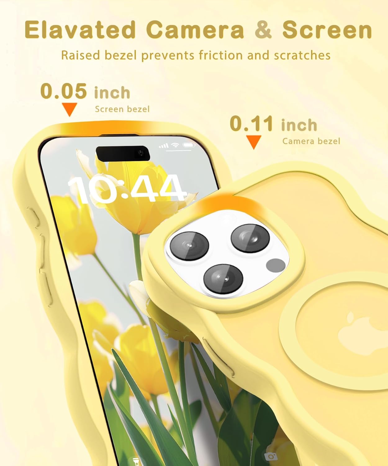 Detalle de Amzfield Magnetic Case for iPhone 15 Pro Max (Yellow) – Wavy Frame, MagSafe Compatible, Shockproof