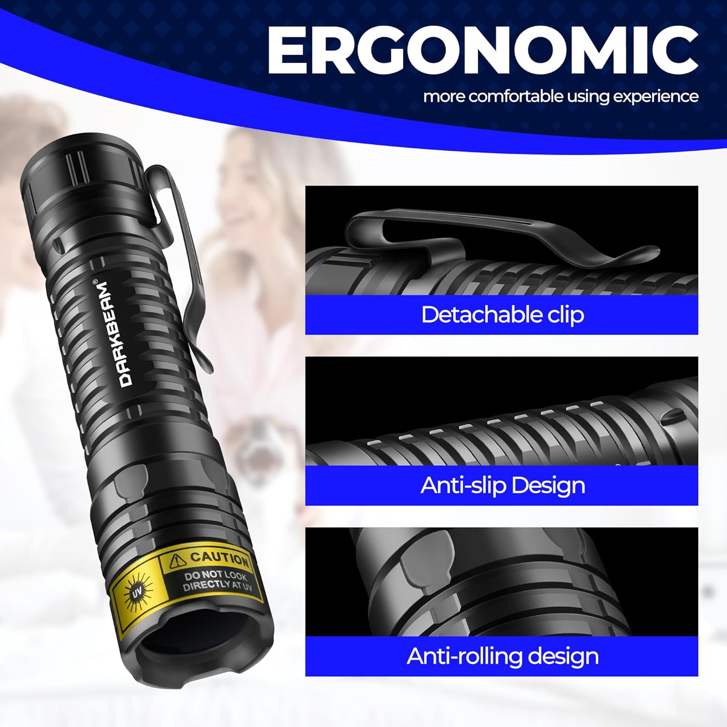 Thumbnail 4 de DARKBEAM torcia UV 365nm LED ricaricabile USB‑C mini portatile (luci nere/Wood)