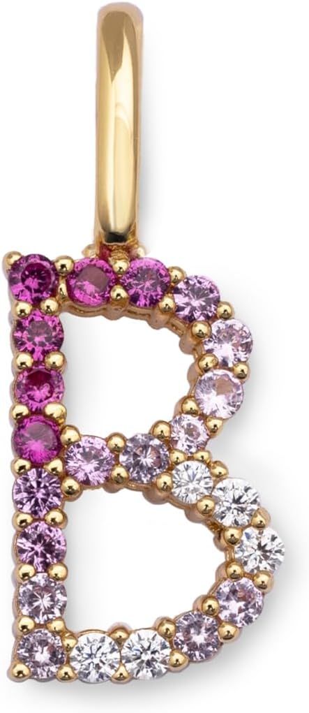 Thumbnail 6 de SINGULARU Charm Letter Spark Sakura: Ciondolo iniziale in Argento Sterling 925 placcato oro 18Kt con zirconi