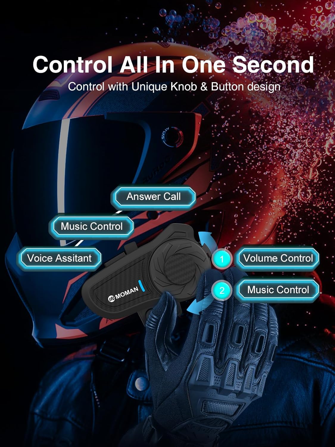 Thumbnail 6 de Moman H2Pro Motorcycle Headset – Universal Pairing, 2-Way Intercom, 1000m Range