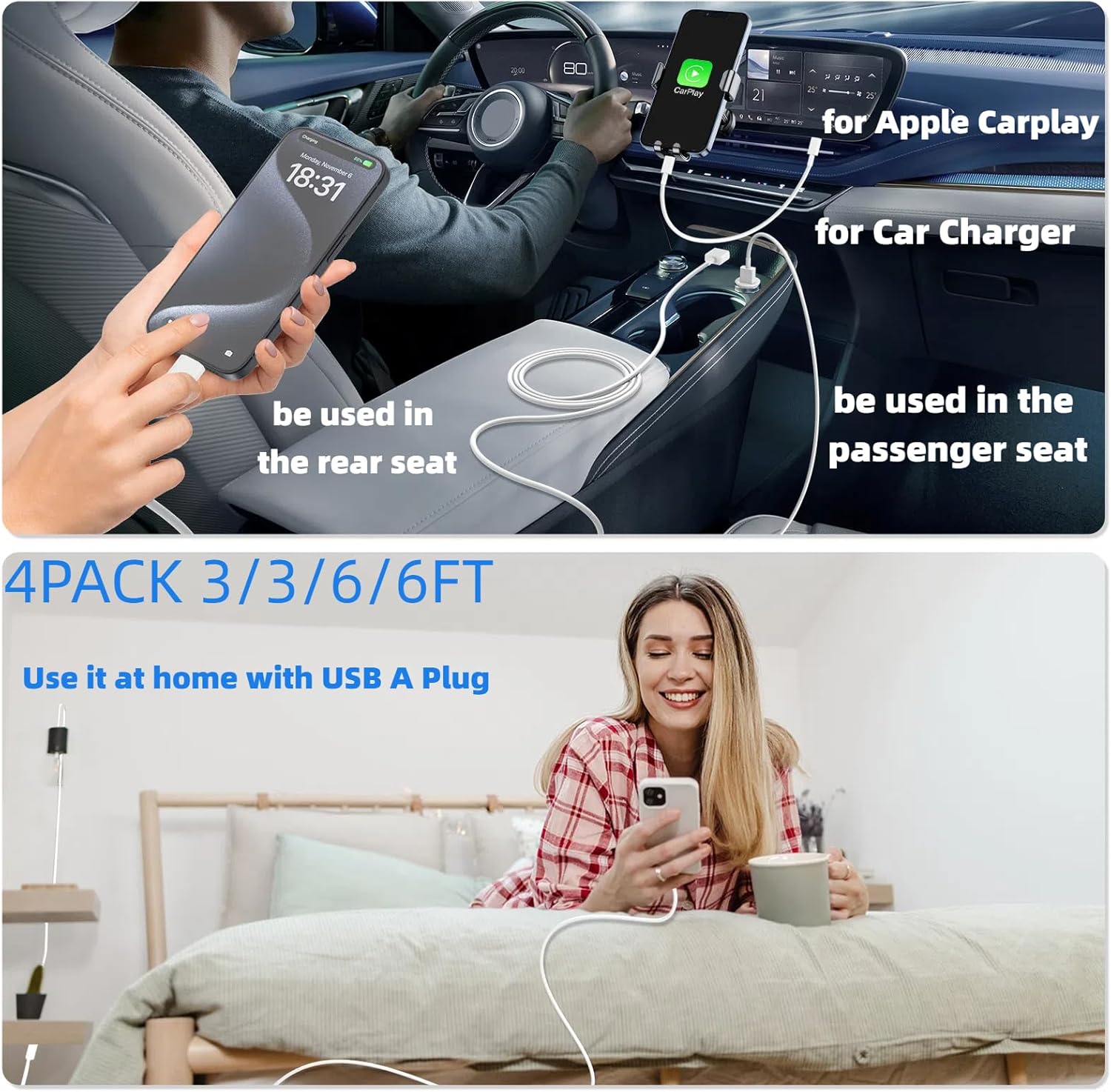 Detalle de Car CarPlay Cable for iPhone 17 — 6FT