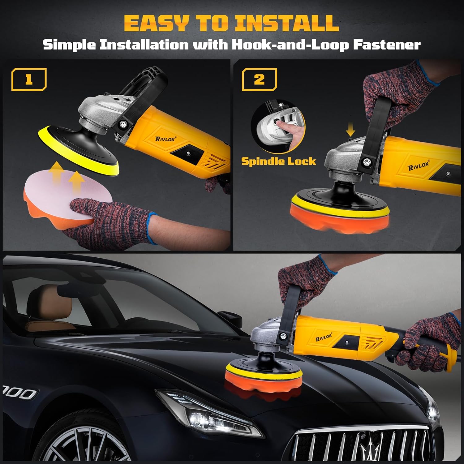 Thumbnail 6 de Rivlox 1600W Rotary Car Polisher & Buffer Kit (5/6/7 inch) with 7-Speed Control, Pads and Caps Included