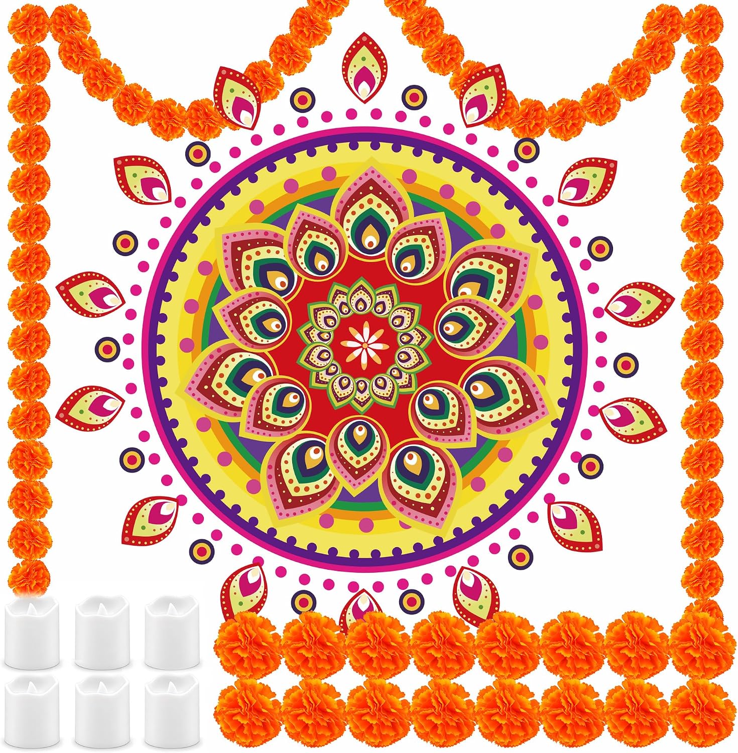 Detalle de SZCECHRE 20260630 Diwali Decoration Set with Rangoli Stickers and Marigold Garland