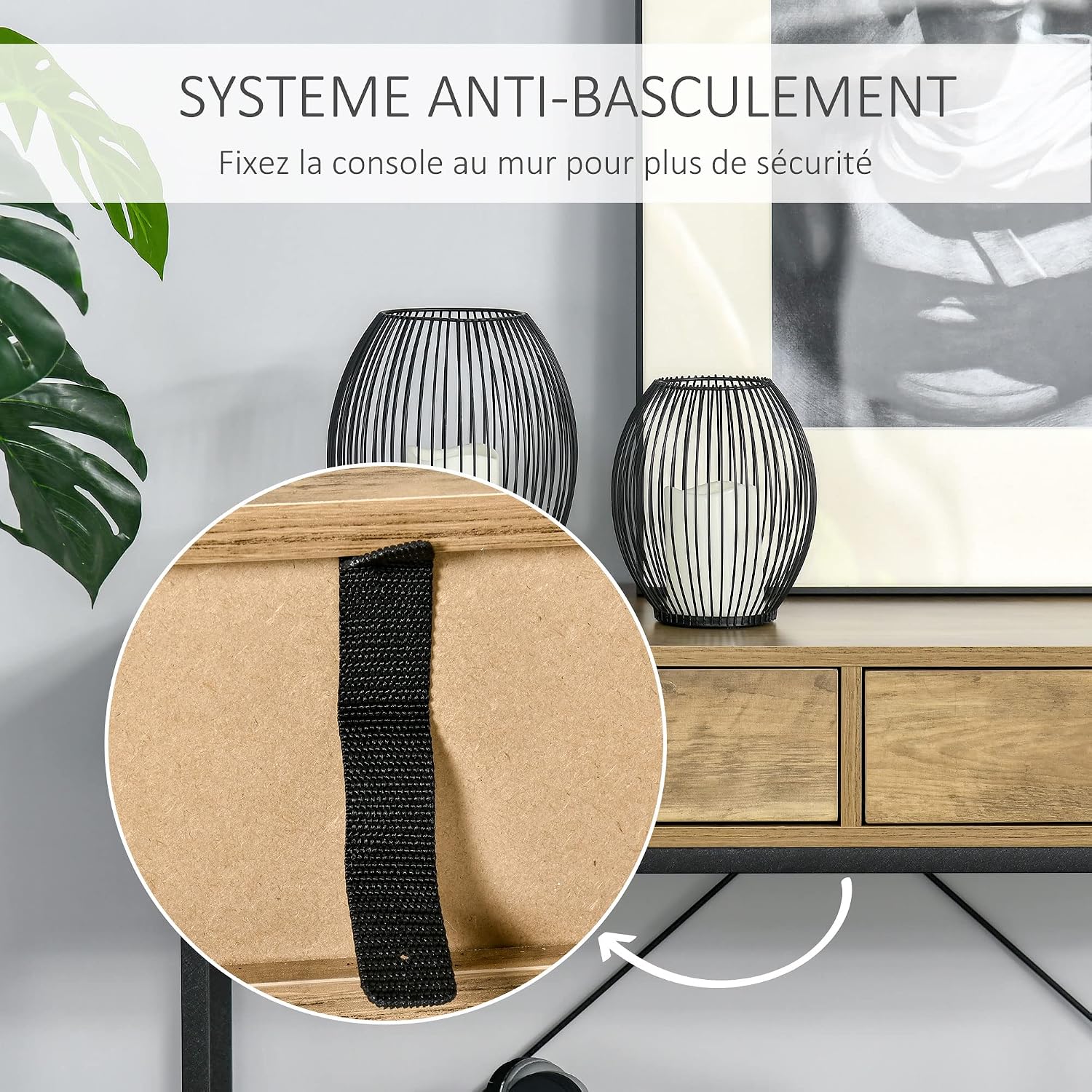Thumbnail 4 de HOMCOM Table Console d’entrée industrielle avec 2 tiroirs et plateau aspect bois (100 x 35 x 76 cm)