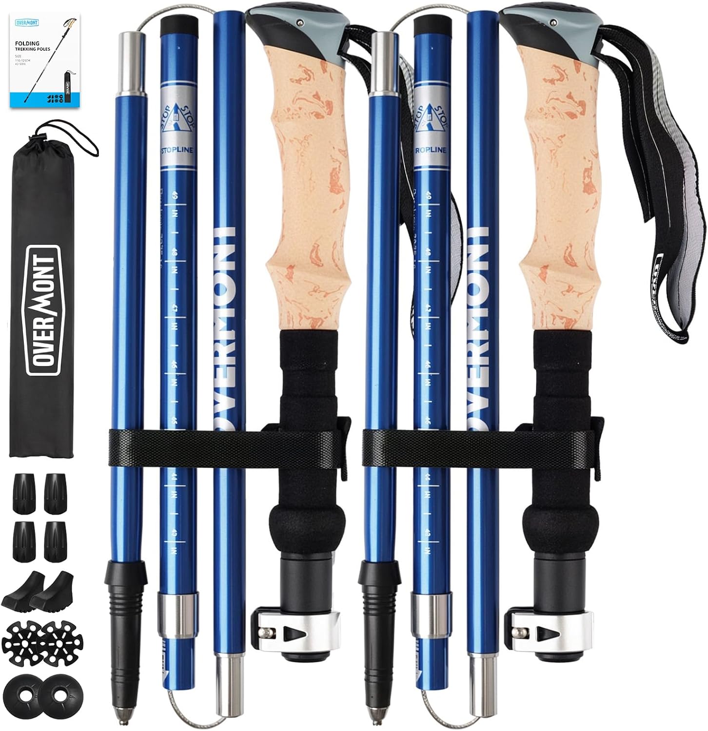 Detalle de Overmont Bâtons de randonnée pliables en aluminium léger – Réglables 105–125 cm (1 paire) avec accessoires tout-terrain