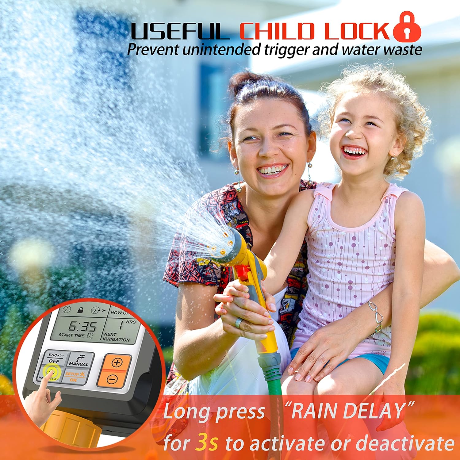 Detalle 2 de CROSOFMI Irrigatore Giardino Timer con Schermo da 3'' – Irrigazione Automatica e Flessibile