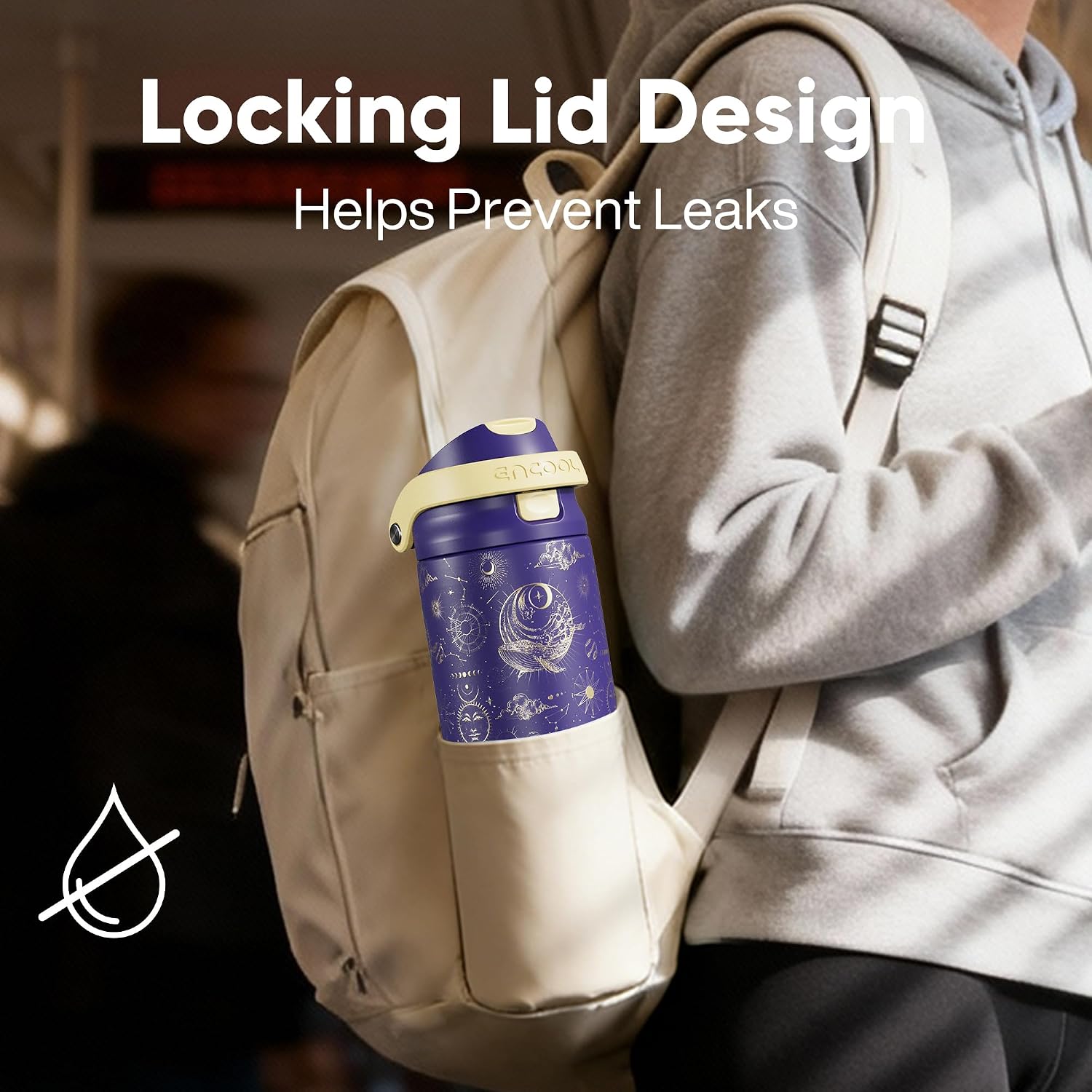 Detalle 2 de ENCOOL Leakproof Insulated Water Bottle with Straw, Dual-Sip 24 oz (Astral Chart)