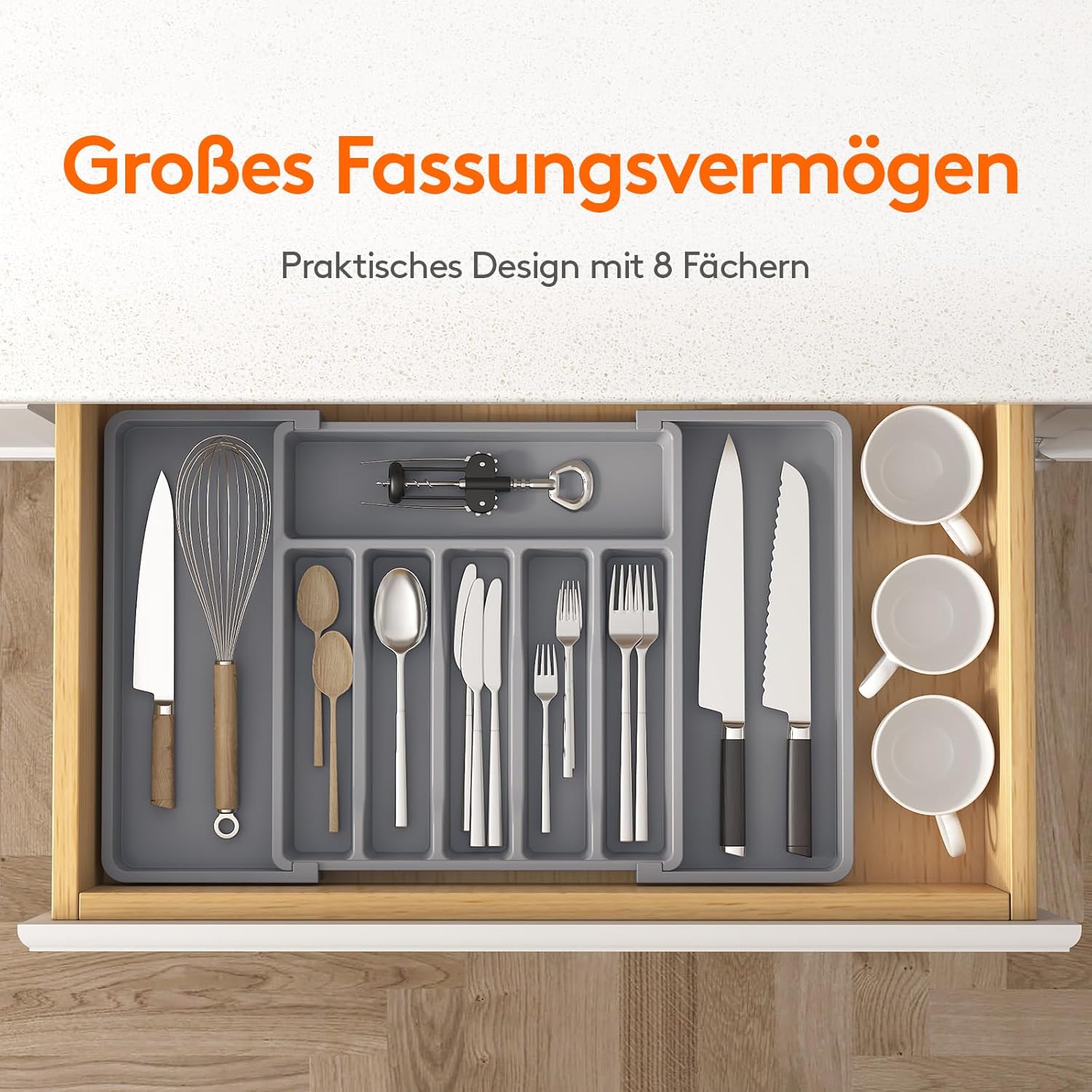 Detalle 2 de Lifewit Besteckkasten 56,9 cm verstellbar