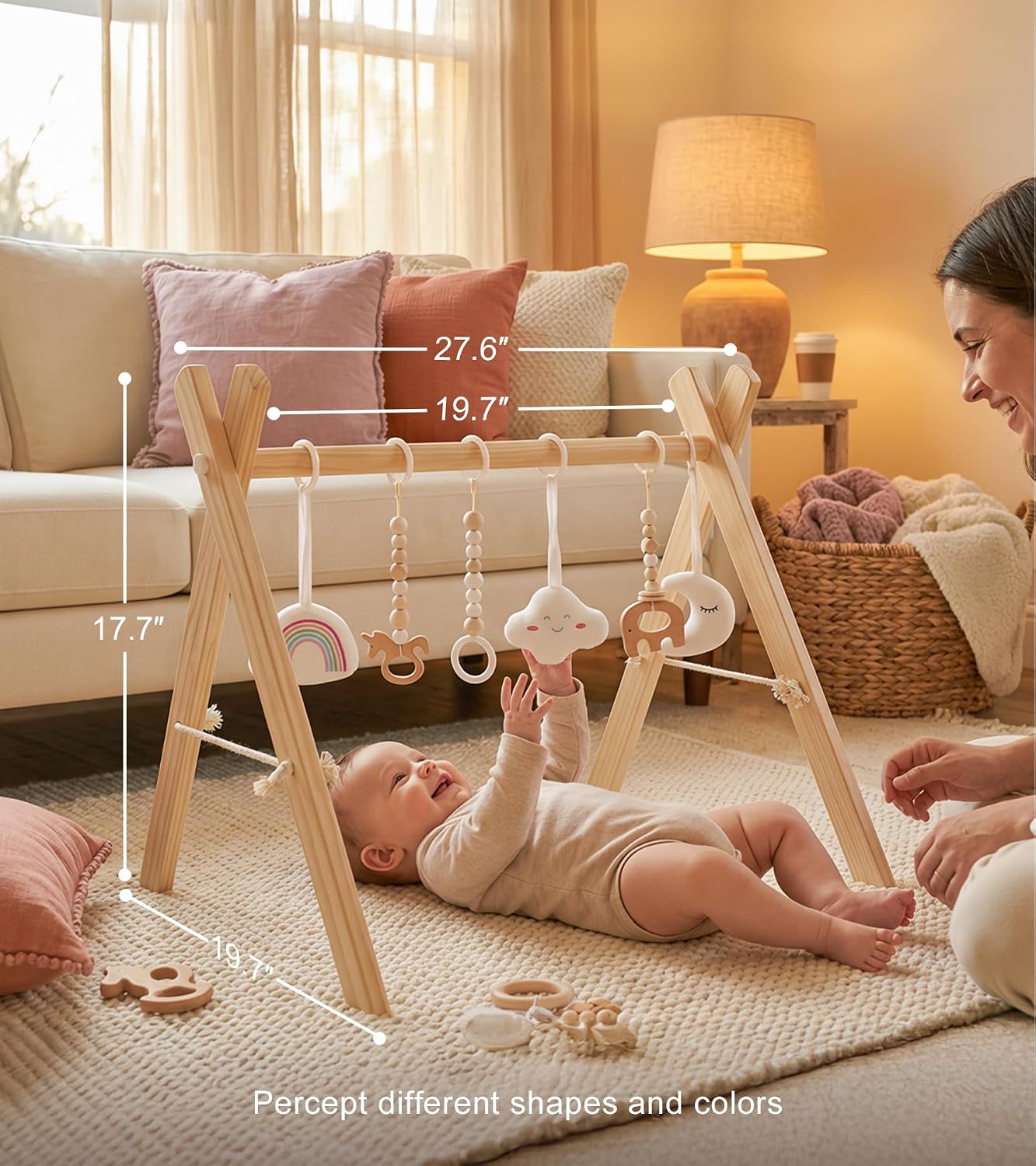 Detalle 2 de Mallify HTBG-01 Wooden Baby Gym with 6 Hanging Toys, Foldable Pine Frame