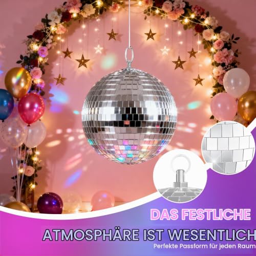 Detalle de Youdepot 20 cm Discokugel 2er Set – Große, silberne Spiegelkugeln zum Aufhängen