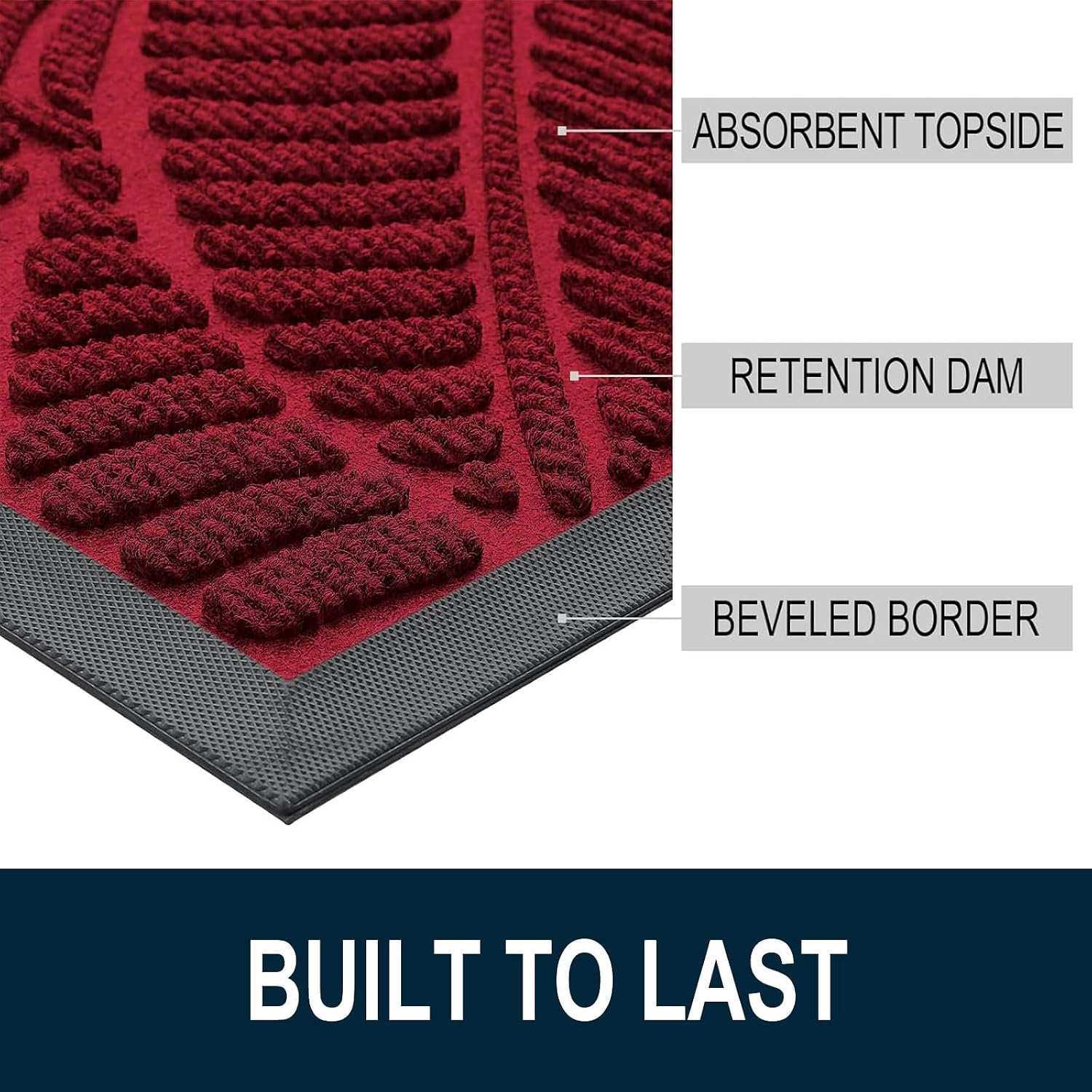 Detalle de Colorxy 29.5 x 17-Inch Burgundy Doormat, Low-Profile Rubber Backing
