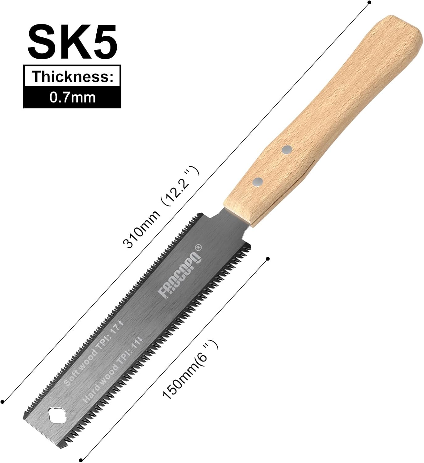 Detalle 2 de Frocopo FRHS6 6-Inch Pull Saw, Double-Edge Blade with 17/11 TPI