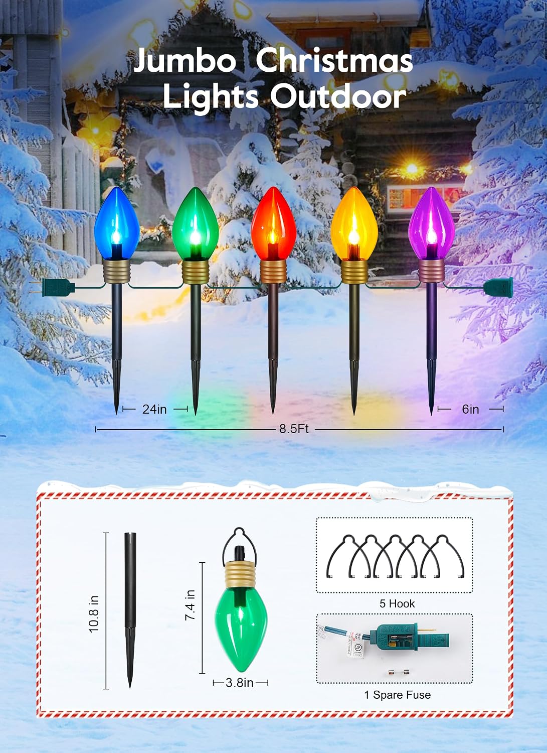 Thumbnail 4 de Jumbo C9 Christmas Pathway Lights, 5 Bulbs