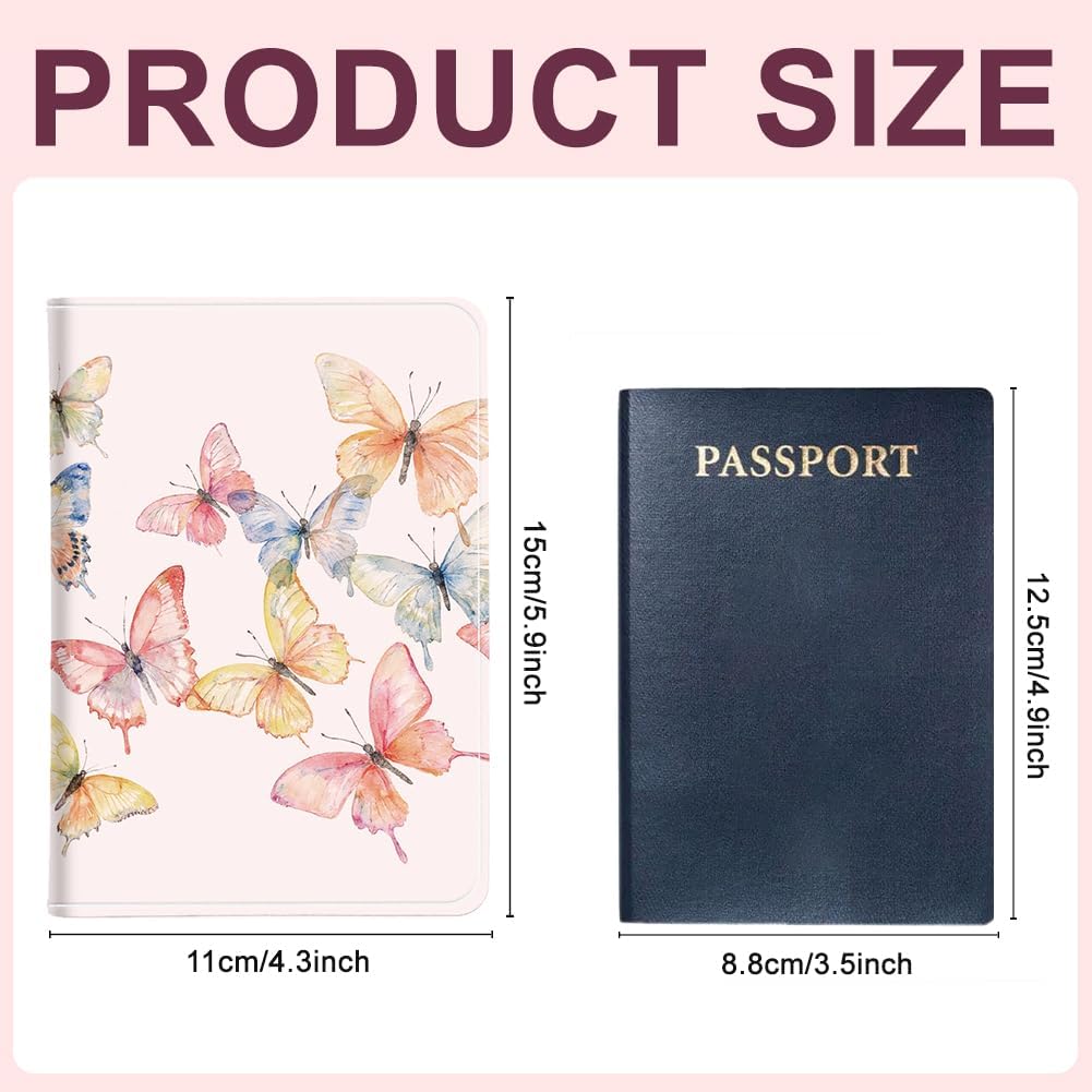 Thumbnail 1 de CRAFTYMELODY Reisepasshülle aus PU-Leder – Aquarell-Schmetterling, 5.9×4.3 Zoll, Kreditkarten- & Bordkartenfach, Passsperrfunktion