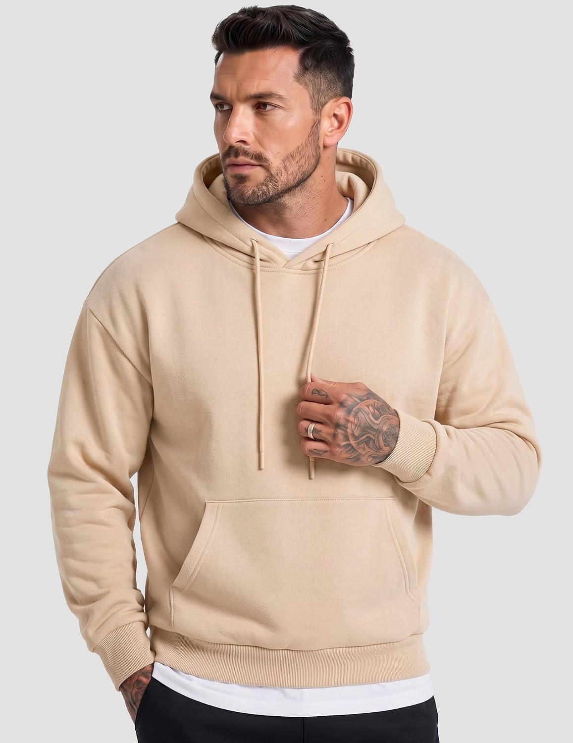 Detalle de JMIERR Mens Casual Cotton Hooded Hoodie – Lightweight, Soft & Flexible Everyday Pick