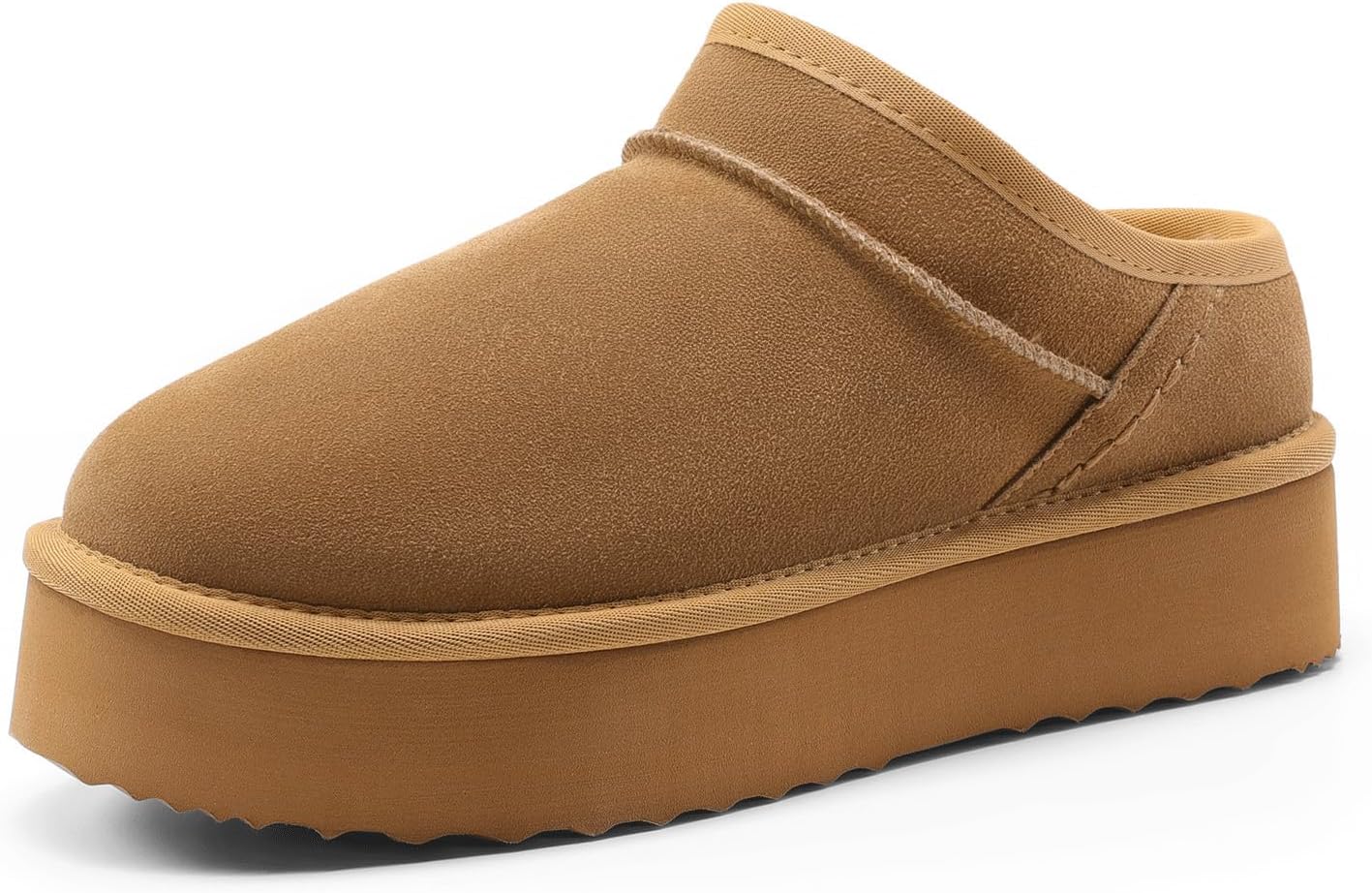 Detalle de DREAM PAIRS Women's Genuine Suede Platform Slippers, 1.57-Inch, Plush Lined