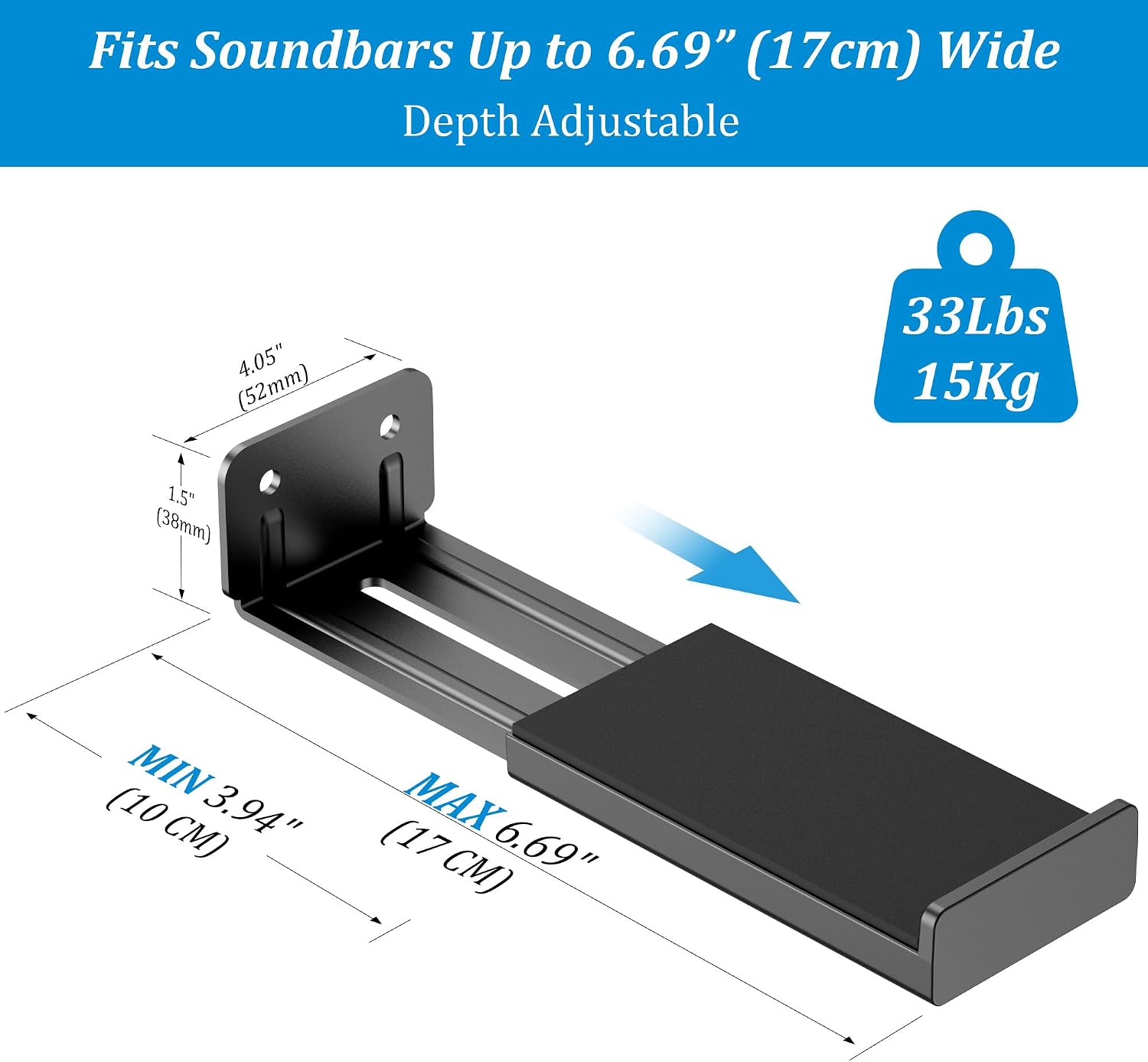 Detalle de PlusAcc Soundbar Wall Mount – Adjustable, Universal Fit for Most Soundbars