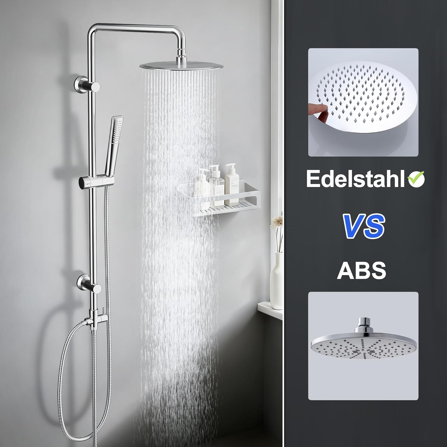 Thumbnail 1 de Colonna doccia Görbach in acciaio inox – senza miscelatore, asta 92 cm, soffione pioggia 20 cm