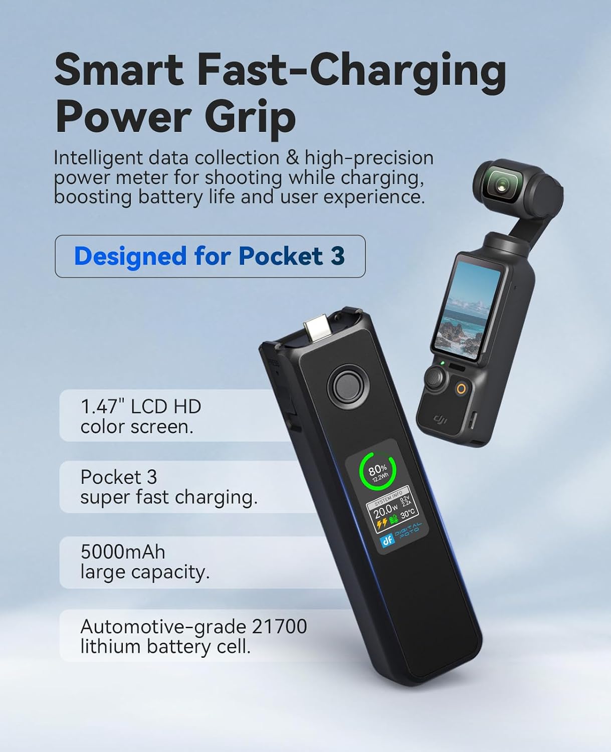 Thumbnail 4 de DIFESURO PKBH accugreep voor DJI Osmo Pocket 3/4, 5000 mAh en 20 W