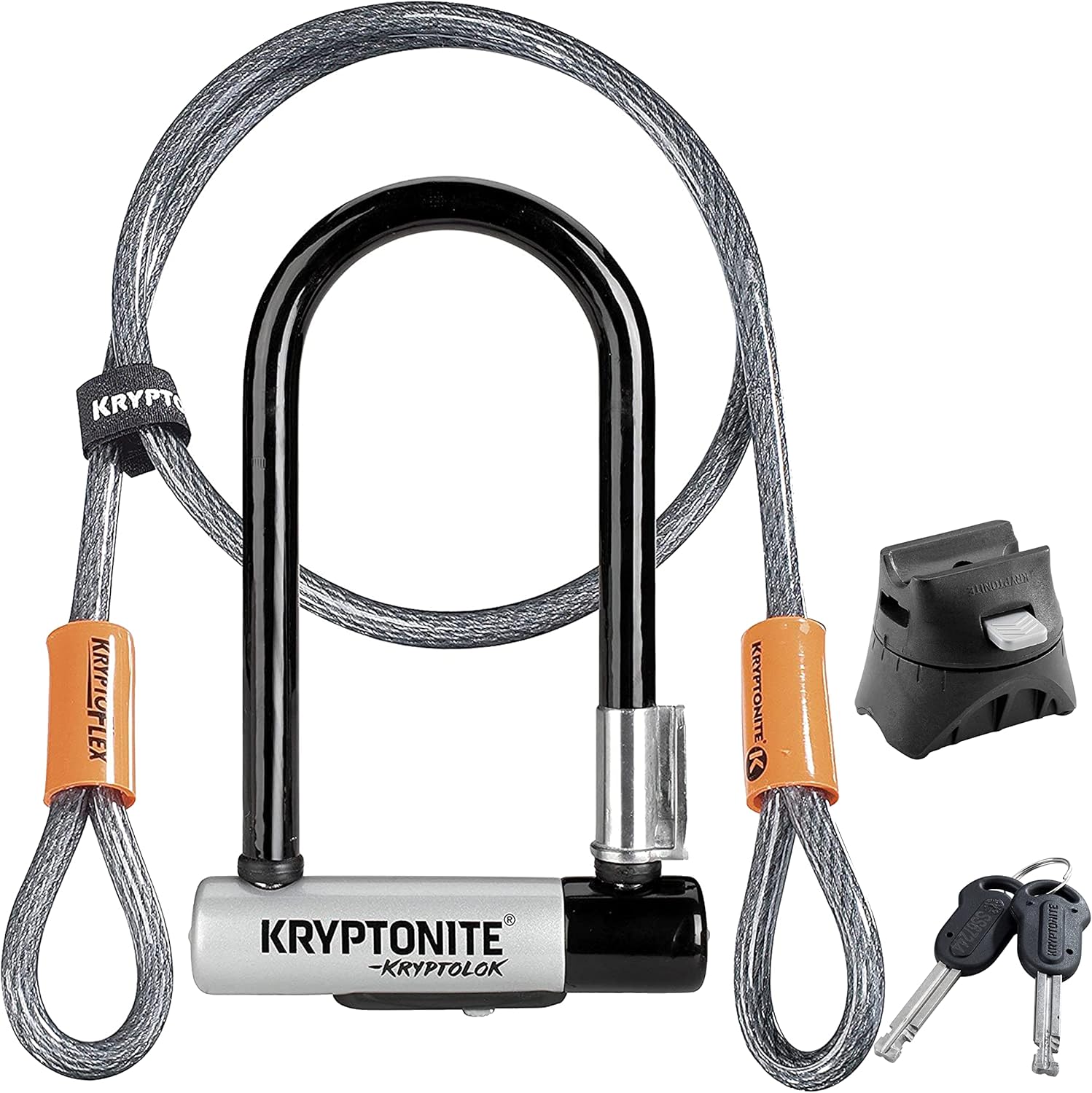 Detalle de Kryptonite Antivol en U Kryptolok Standard W/Flex – 12,7 mm avec câble KryptoFlex et dimensions 8,3 x 15,3 cm
