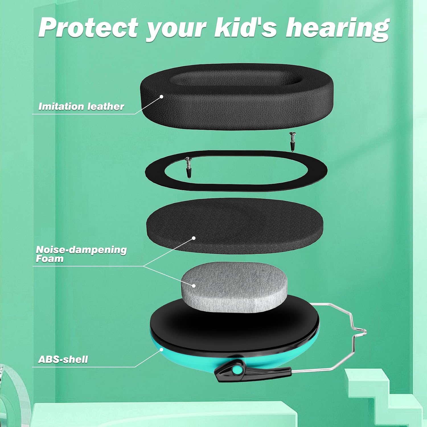 Thumbnail 2 de Kriogor 2 Pack Kids Ear Defenders (Green & Mint) with 26dB SNR Noise Reduction