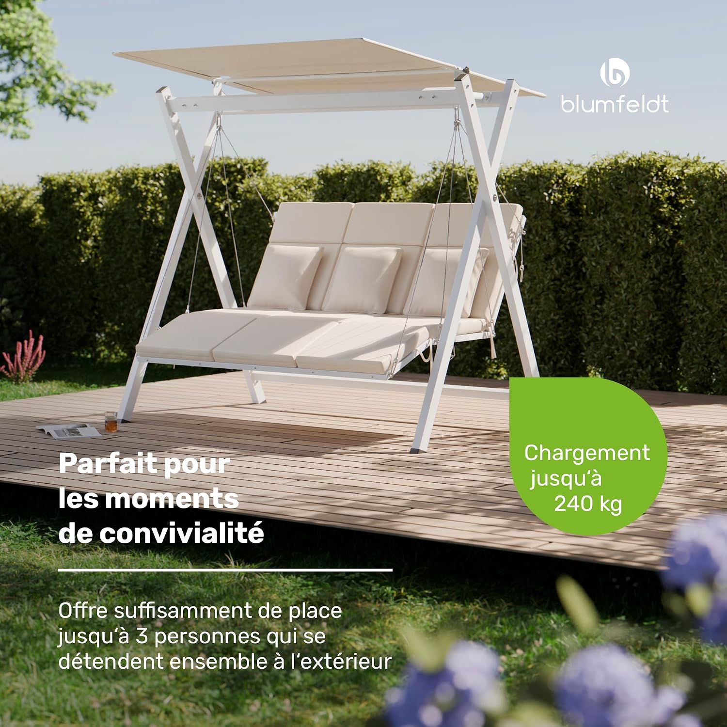 Detalle de Blumfeldt FlexiSwing GDI17-FlexiSwing3-Be tuinschommel, 3-zits met luifel
