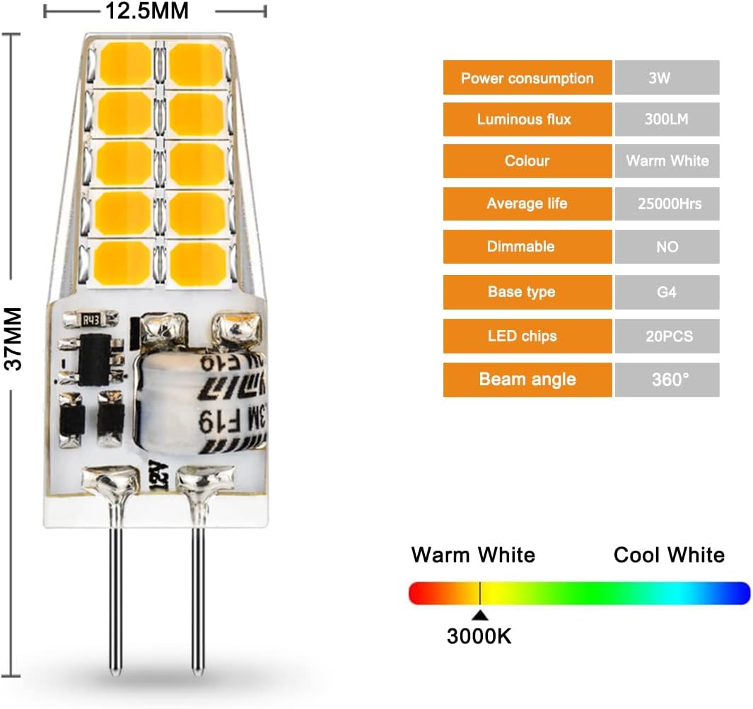 Thumbnail 1 de Auting LED G4 Lampen – 3W, 3000K Warmweiß, 360° Lichtwinkel, 12V AC/DC, 10er Pack