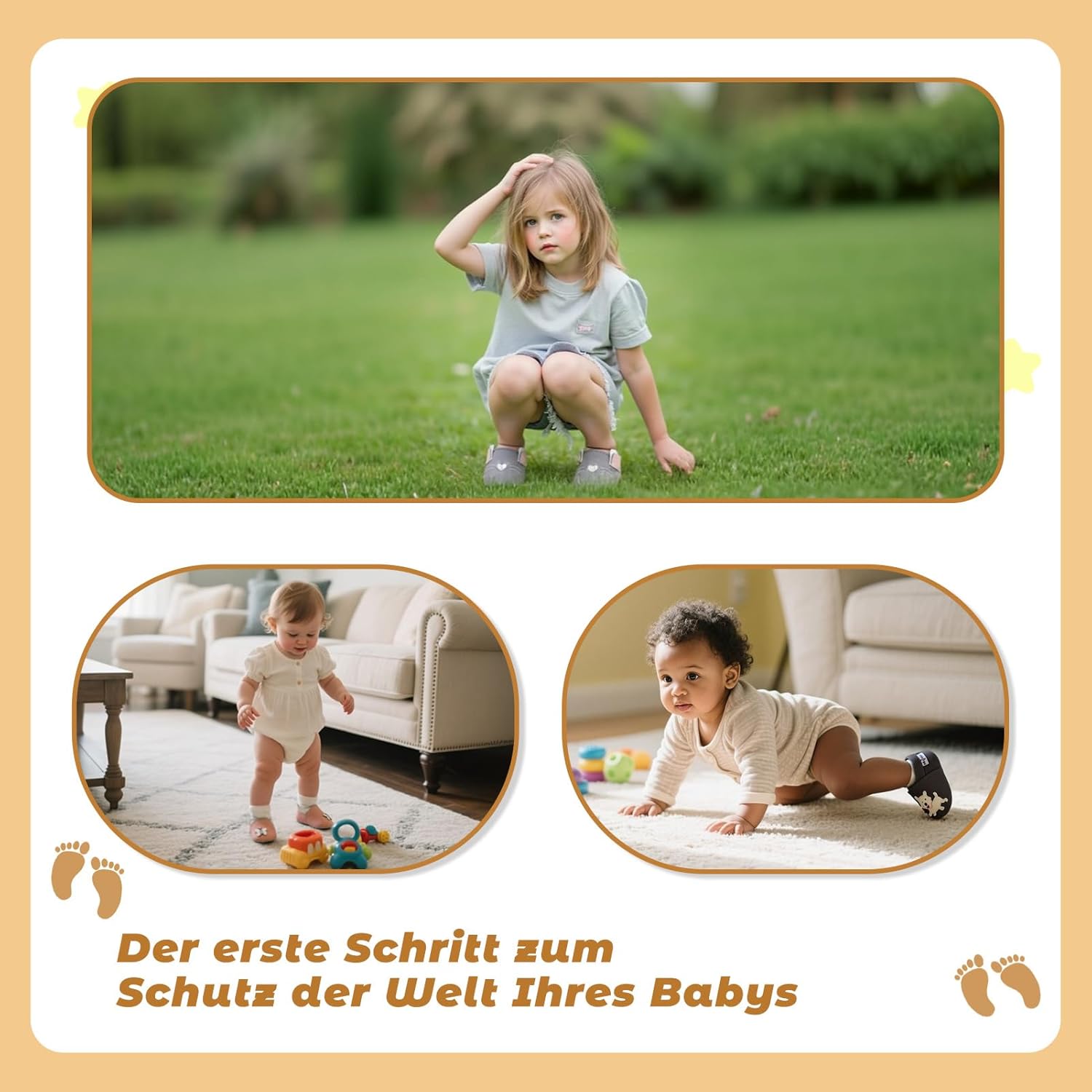 Thumbnail 4 de Mejale chaussons enfant bébé en cuir doux à enfiler, semelle daim antidérapante – étoiles