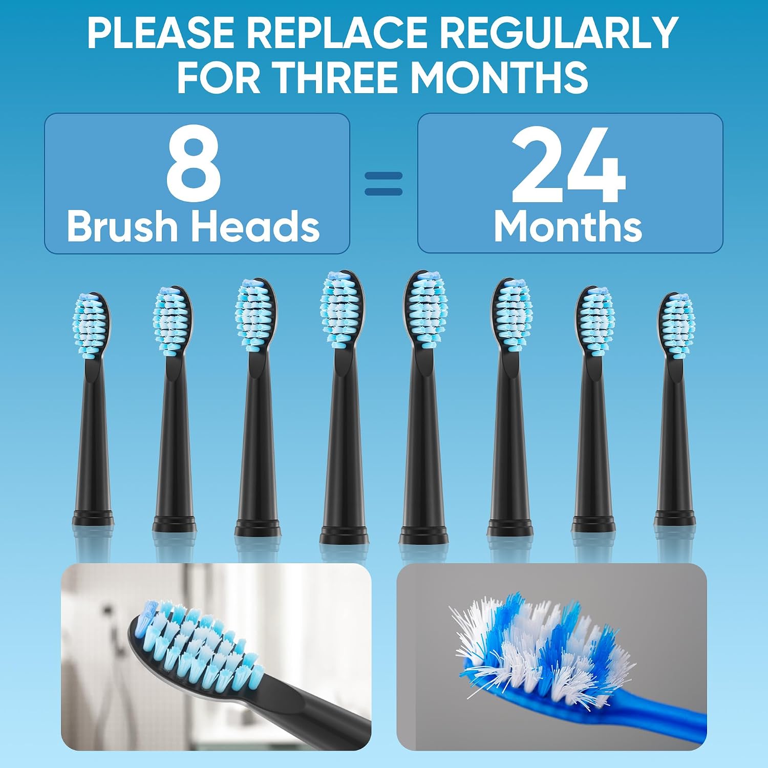 Thumbnail 6 de Yoomue Sonic Electric Toothbrush (Adults & Kids) in Navy Blue with 8 Replacement Heads