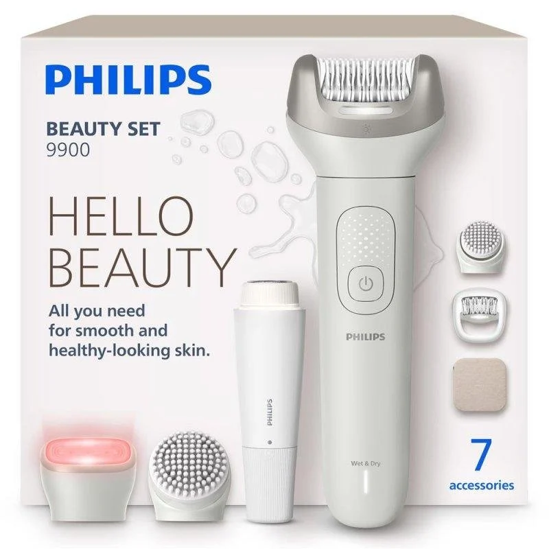 Detalle de Depiladora Eléctrica Philips Beauty Set 9900 BRE738/00 – inalámbrica, 7 cabezales, seco y húmedo