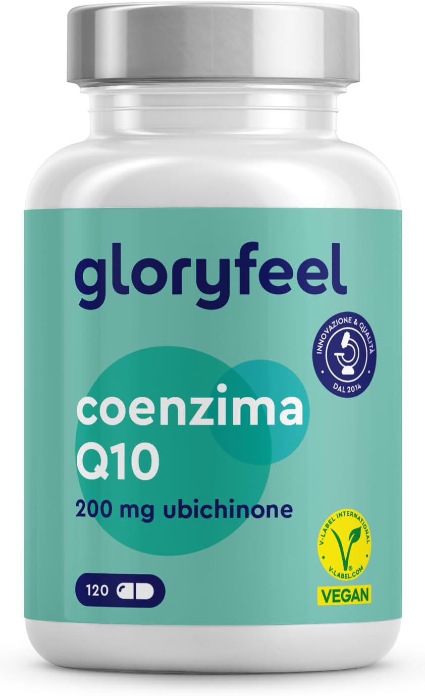 Detalle de Gloryfeel Q10 Coenzima 200 mg Puro, 120 capsule vegane (scorta per circa 4 mesi)